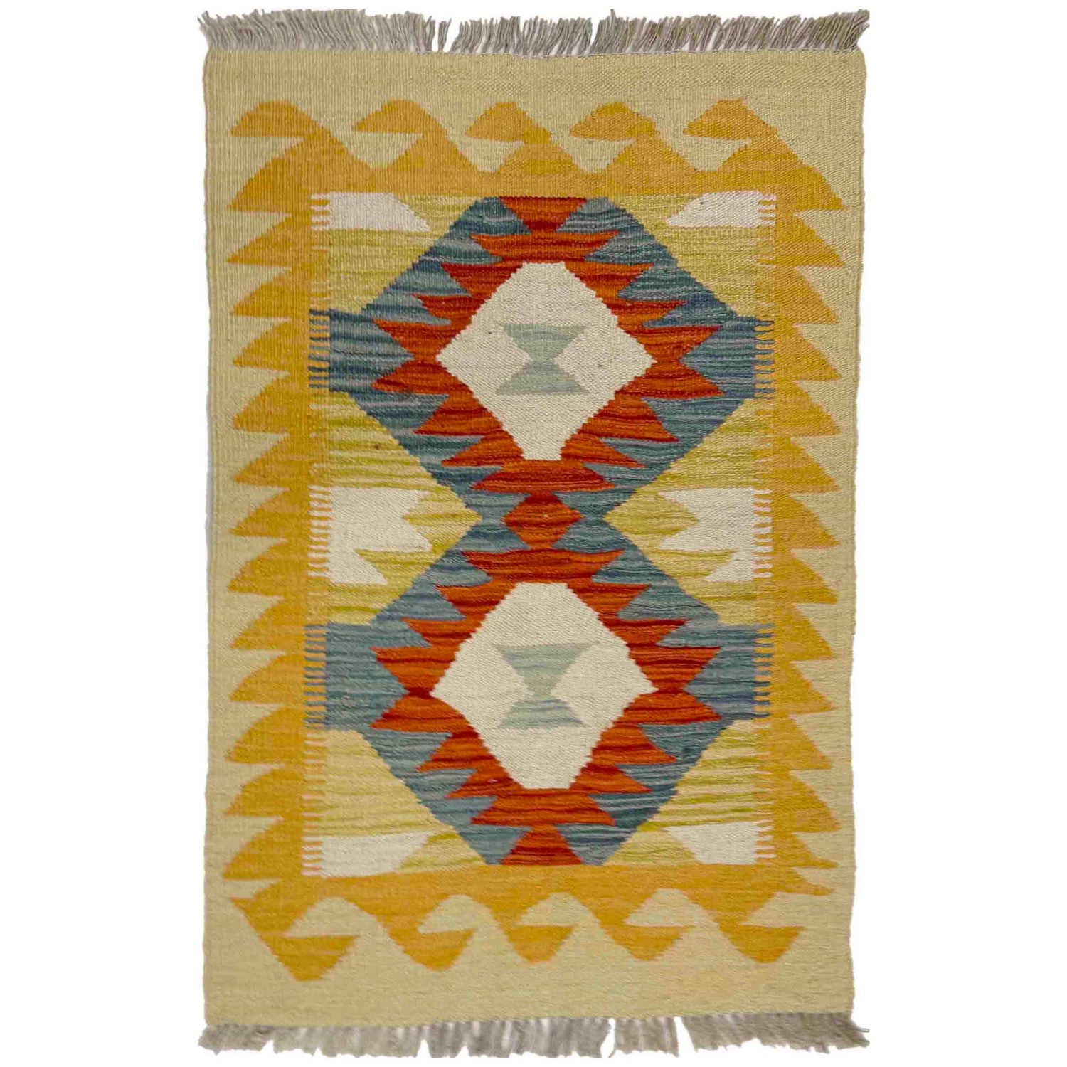 Handmade Afghan Vegetable Kilim 2' 1" x 3' 1" ft / 64 x 93 cm - No. R39023