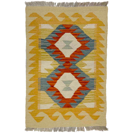 Handmade Afghan Vegetable Kilim 2' 1" x 3' 1" ft / 64 x 93 cm - No. R39023