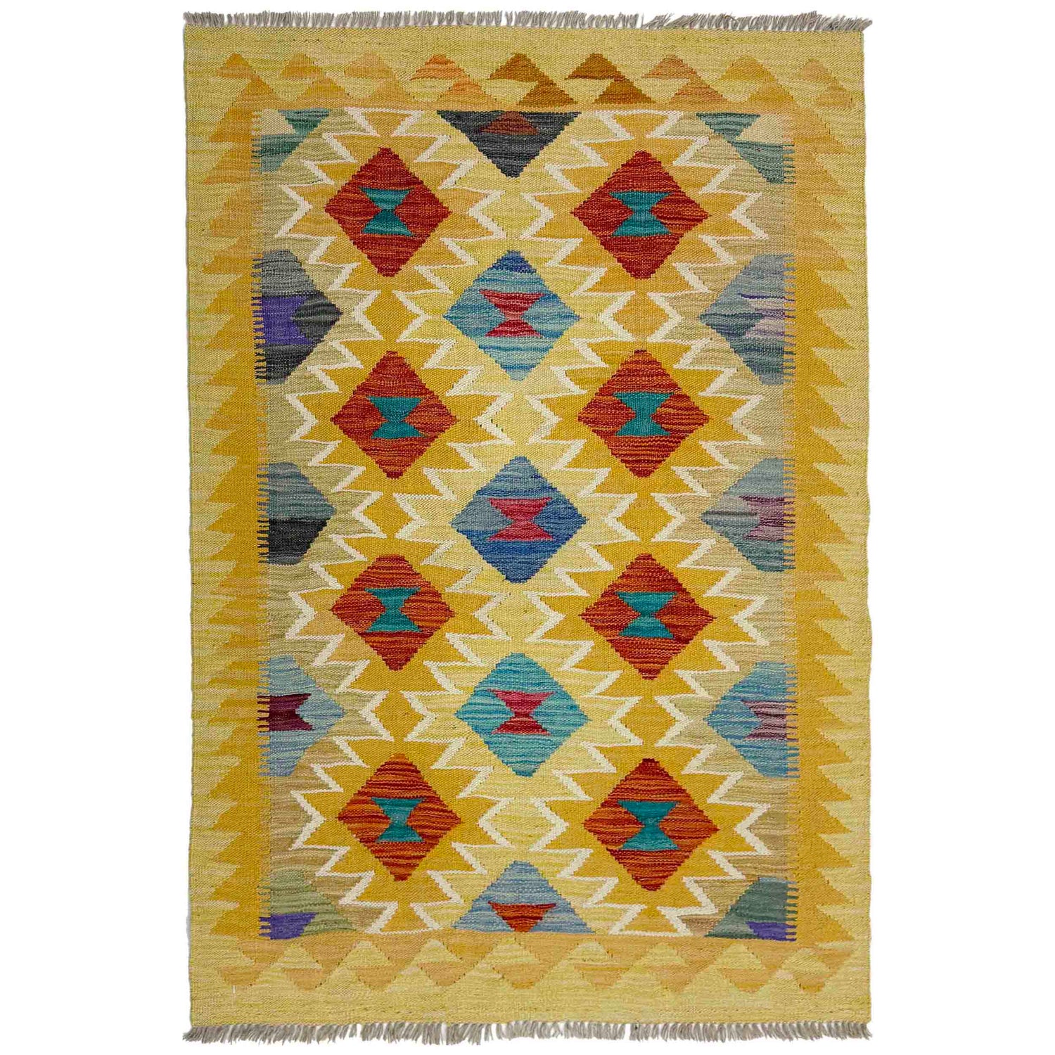 Hand Knotted Afghan Style Kilim 3' 3" x 4' 10" ft / 98 x 147 cm - No. R39024