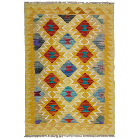 Hand Knotted Afghan Style Kilim 3' 3" x 4' 10" ft / 98 x 147 cm - No. R39024