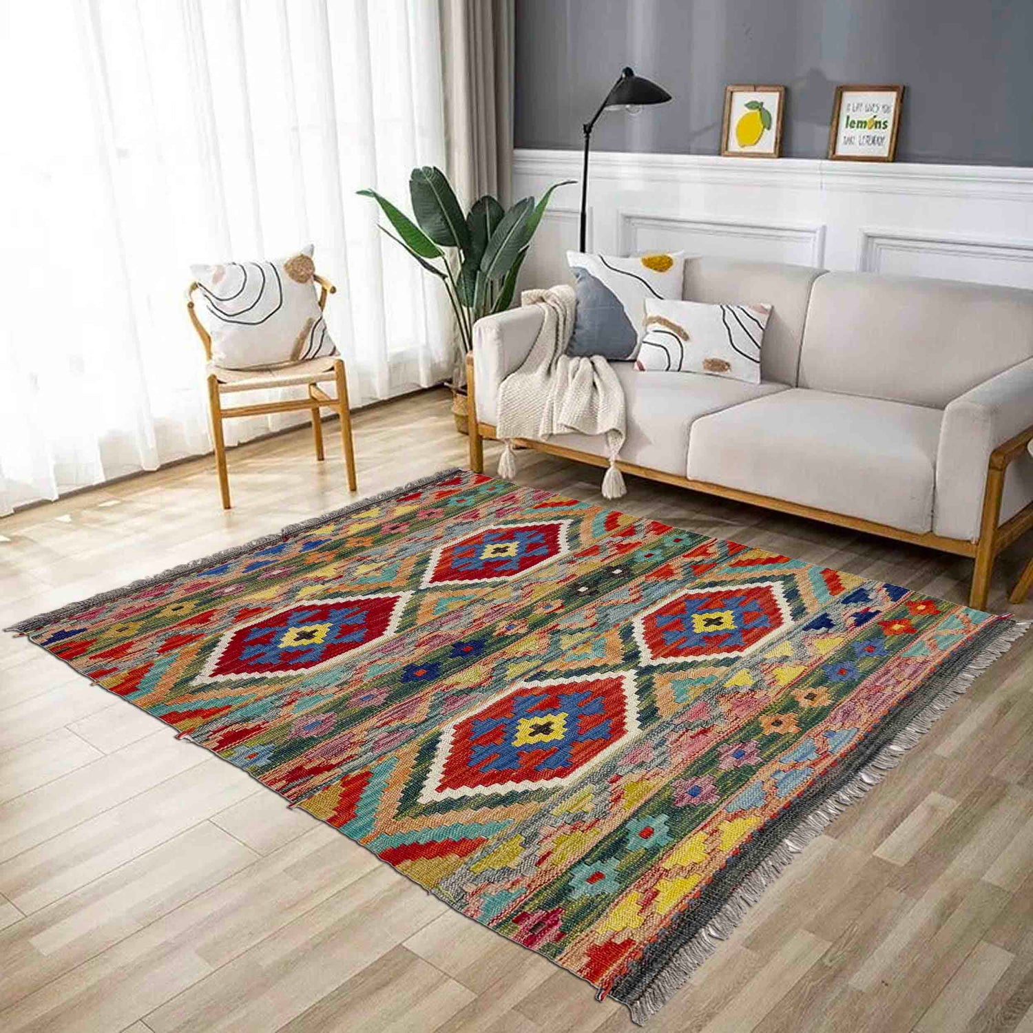 Handmade Vegetable Kelim 3' 4" x 4' 10" ft / 102 x 148 cm - No. R39027