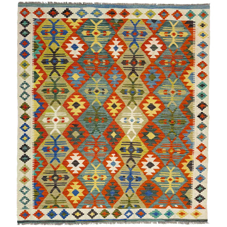 Hand Made Afghan Kilim 5' 1" x 6' 10" ft / 154 x 208 cm - No. R39030