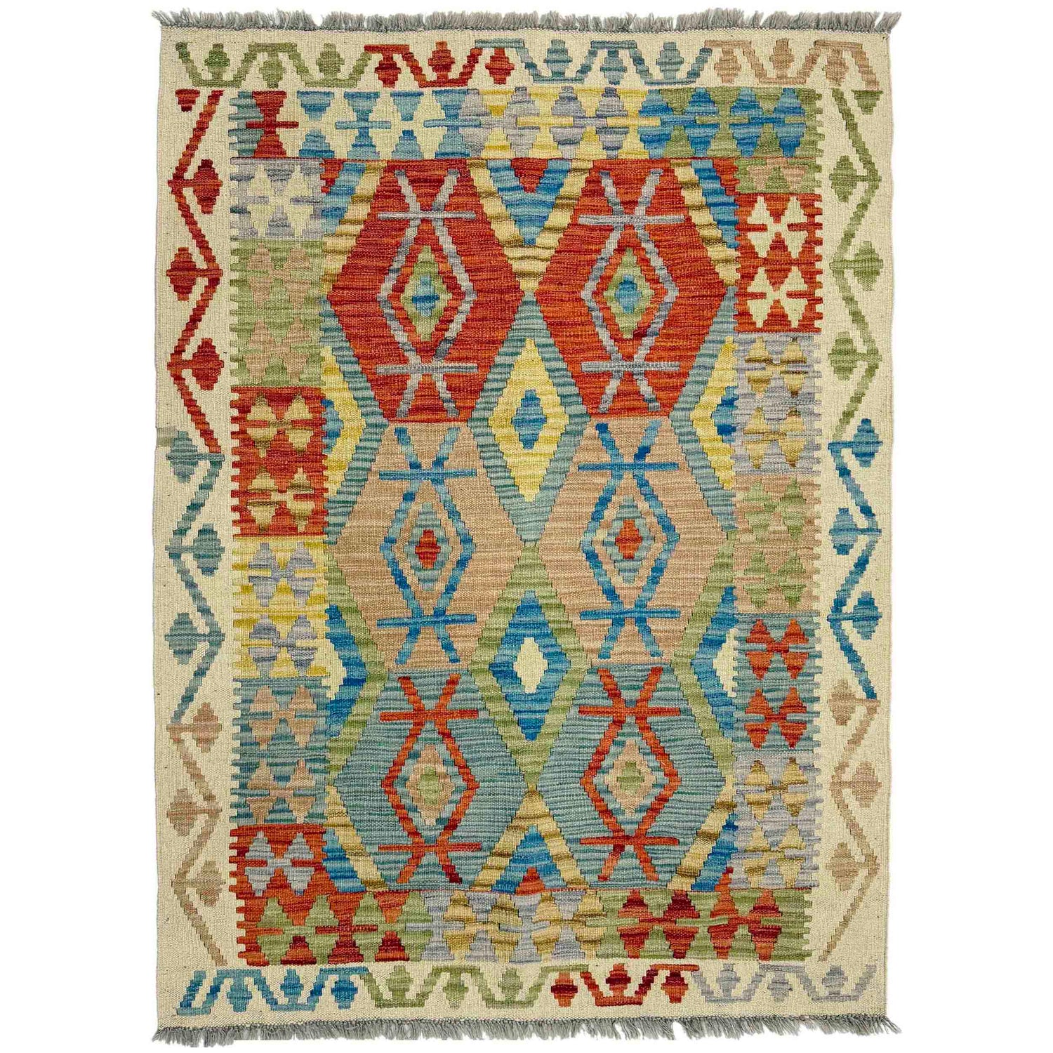 Hand Knotted Flatweave Kilim 3' 5" x 5' 2" ft / 104 x 157 cm - No. R39031