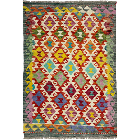 Handmade Afghan Vegetable Kilim 3' 3" x 4' 10" ft / 100 x 148 cm - No. R39034