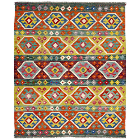 Handmade Vegetable Kilim 5' 2" x 6' 7" ft / 158 x 200 cm - No. R39036