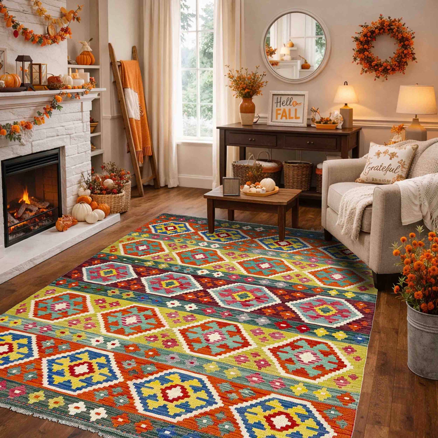 Handmade Vegetable Kilim 5' 2" x 6' 7" ft / 158 x 200 cm - No. R39036