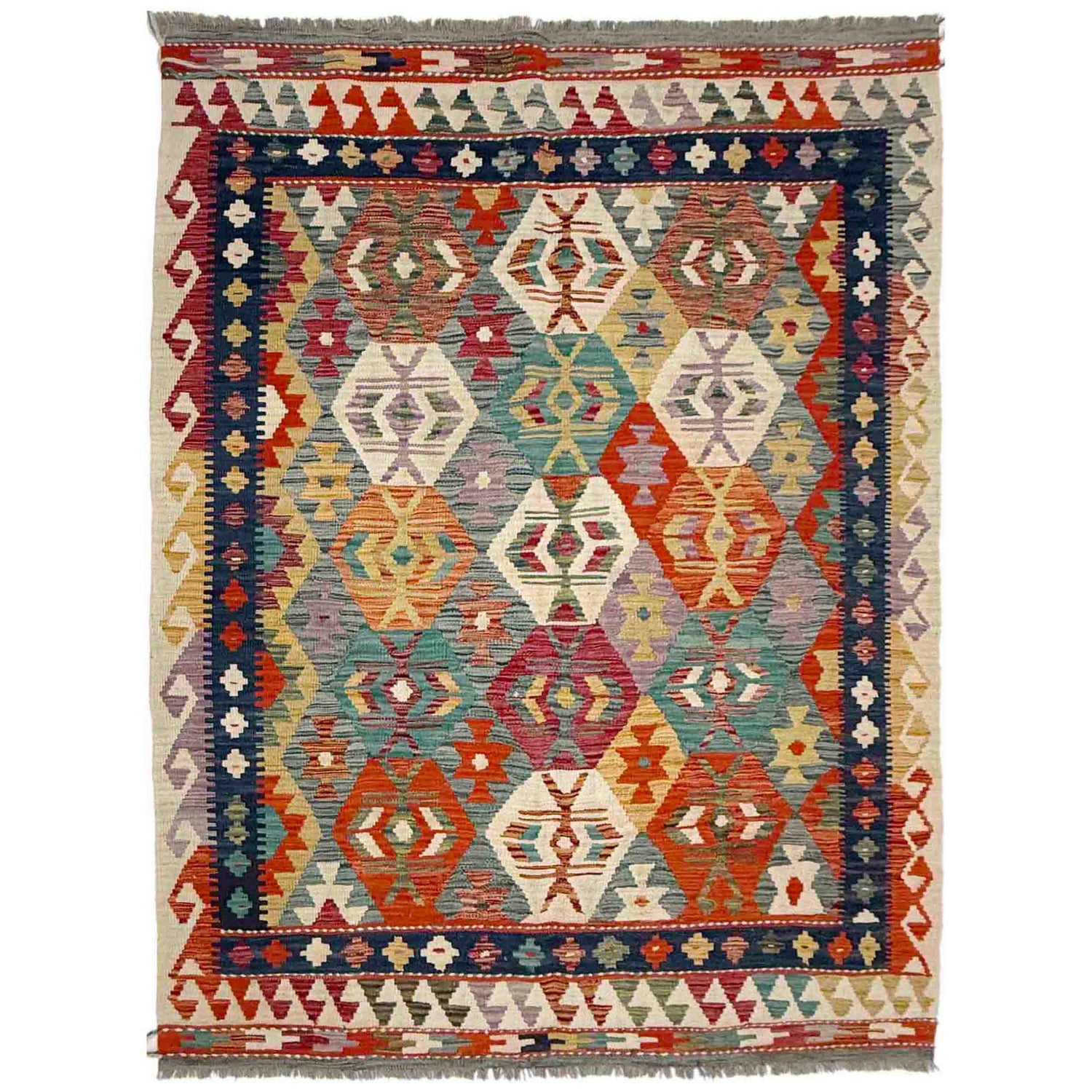 Handmade Vegetable Kelim 5' 0" x 6' 9" ft / 152 x 205 cm - No. R39037
