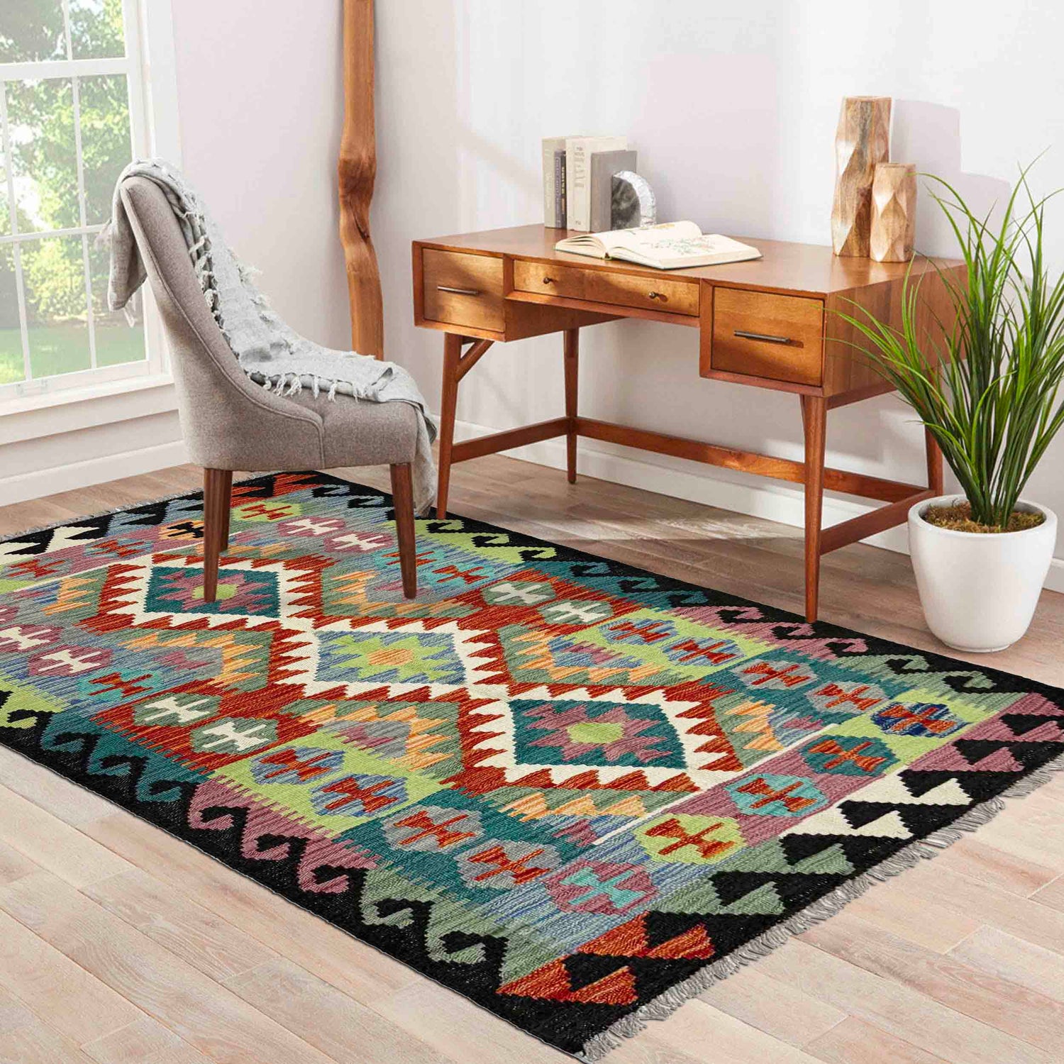 Hand Made Afghan Kilim 3' 1" x 5' 2" ft / 95 x 157 cm - No. R39038