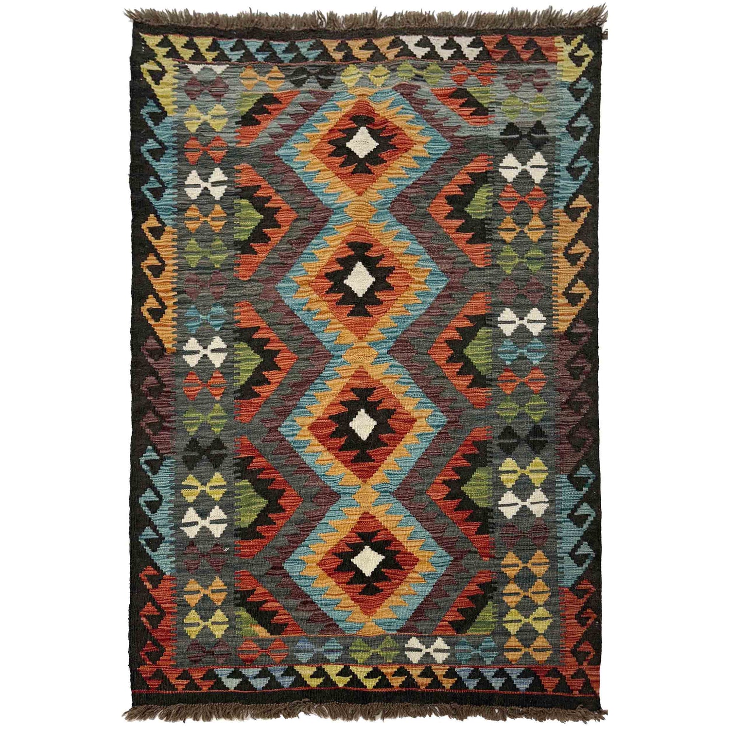 Handmade Turkish Design Wool Kilim 3' 3" x 4' 10" ft / 98 x 147 cm - No. R39039