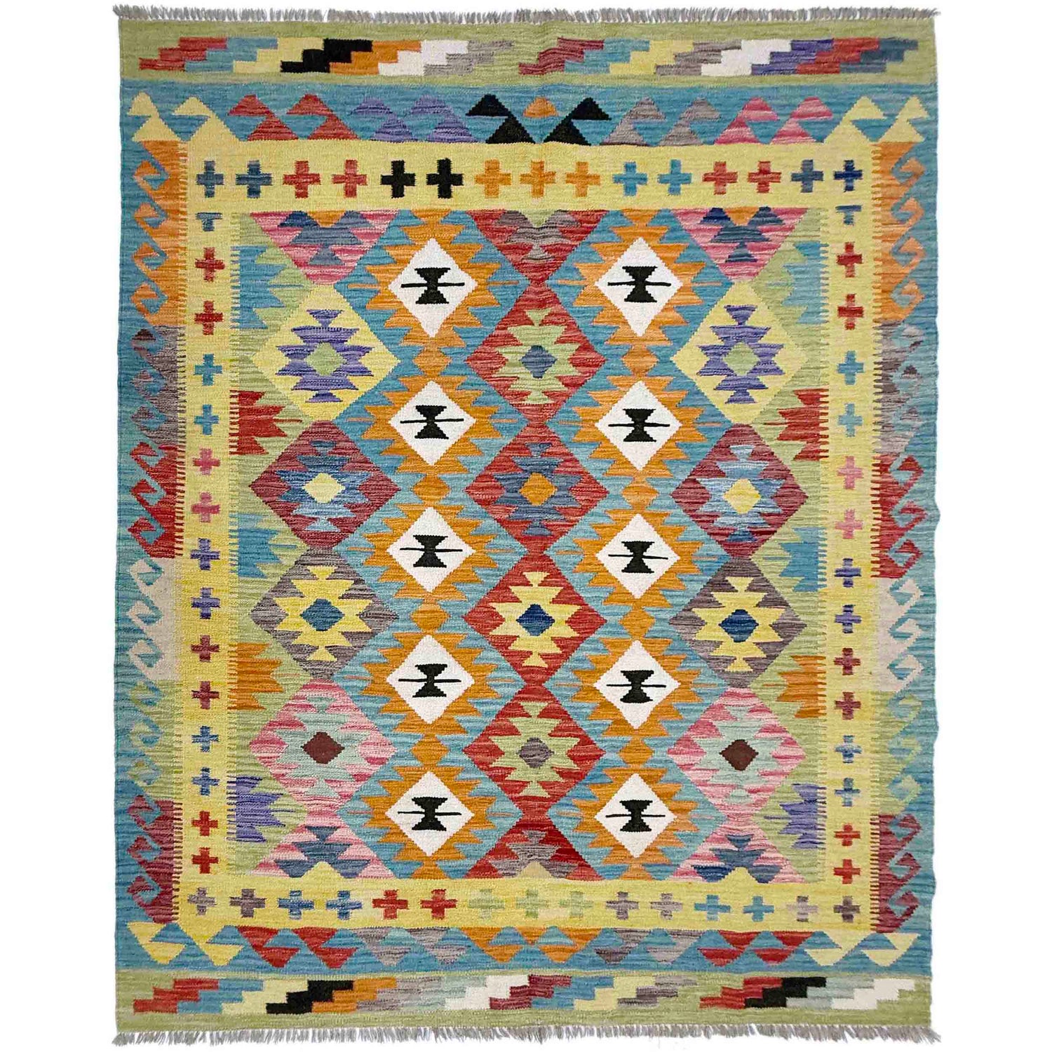Hand Knotted Afghan Style Kilim 5' 2" x 6' 9" ft / 158 x 207 cm - No. R39046