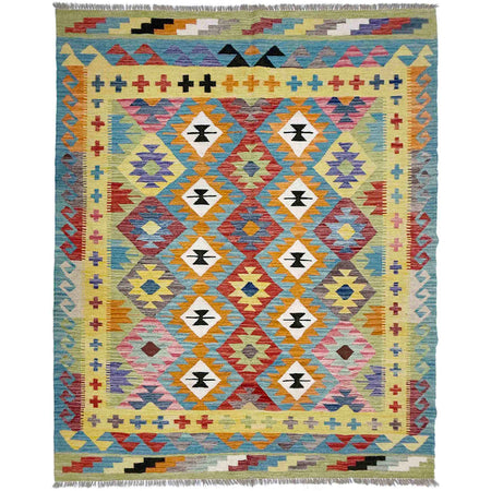 Hand Knotted Afghan Style Kilim 5' 2" x 6' 9" ft / 158 x 207 cm - No. R39046