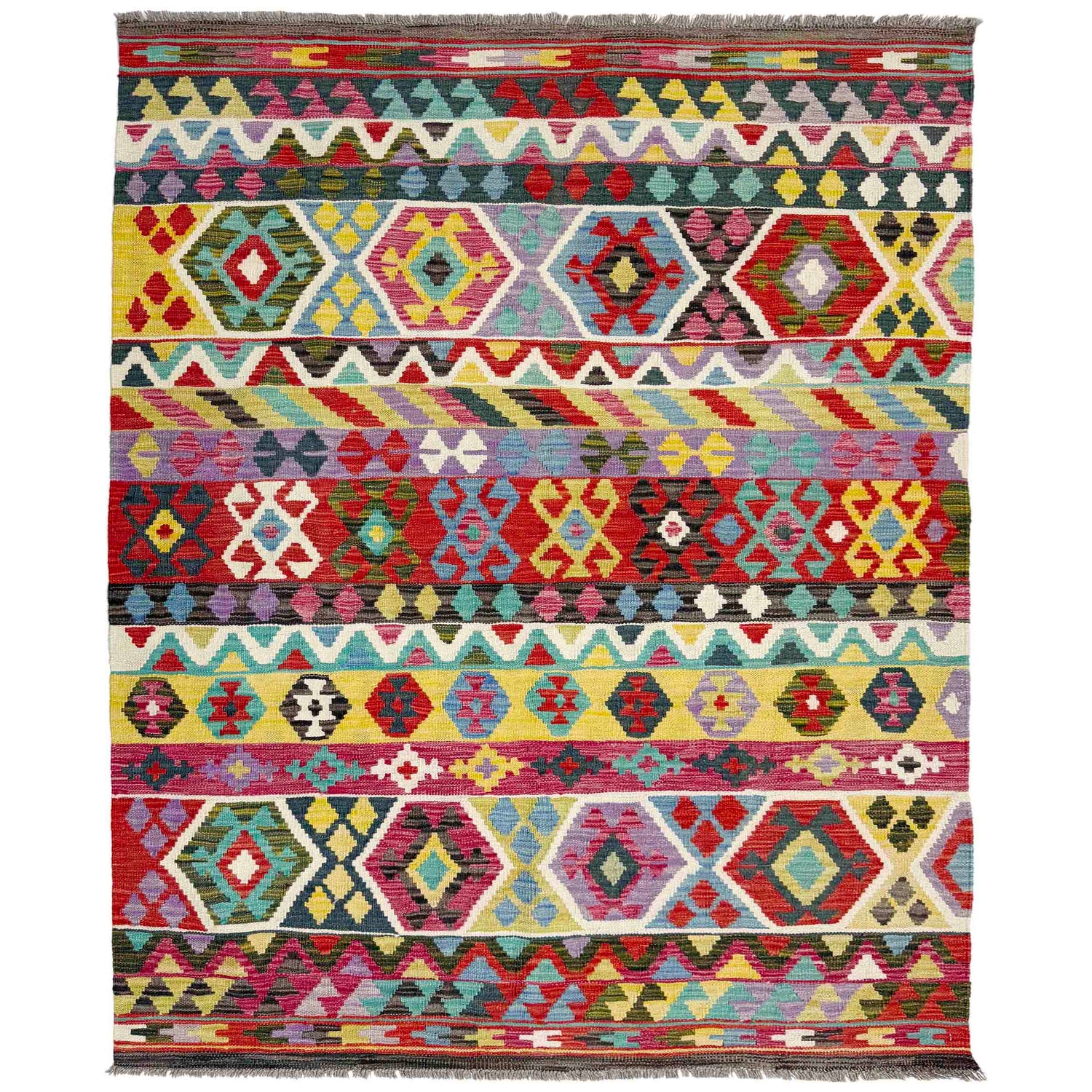 Hand Woven Wool Kelim 4' 9" x 6' 8" ft / 144 x 202 cm - No. R39047