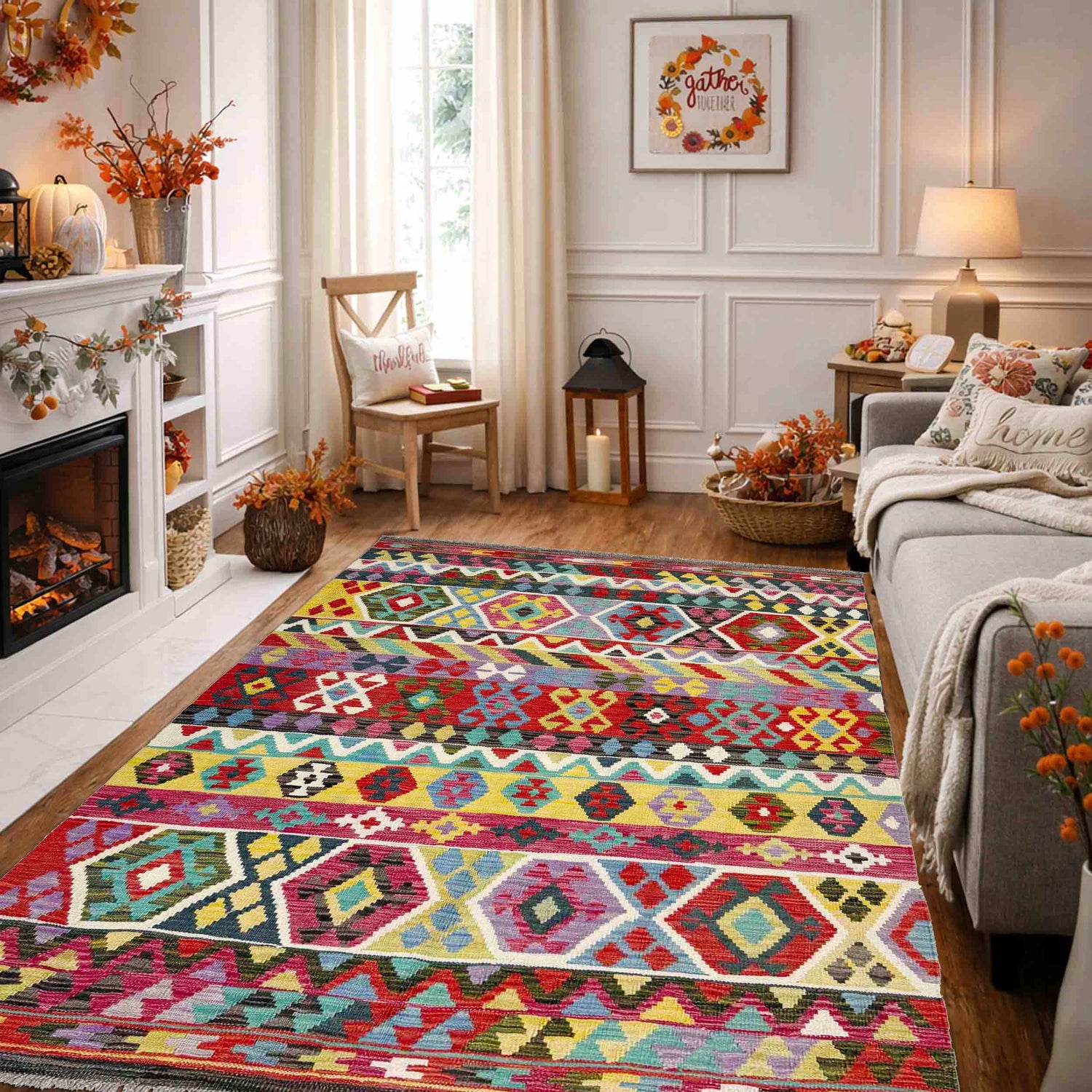 Hand Woven Wool Kelim 4' 9" x 6' 8" ft / 144 x 202 cm - No. R39047