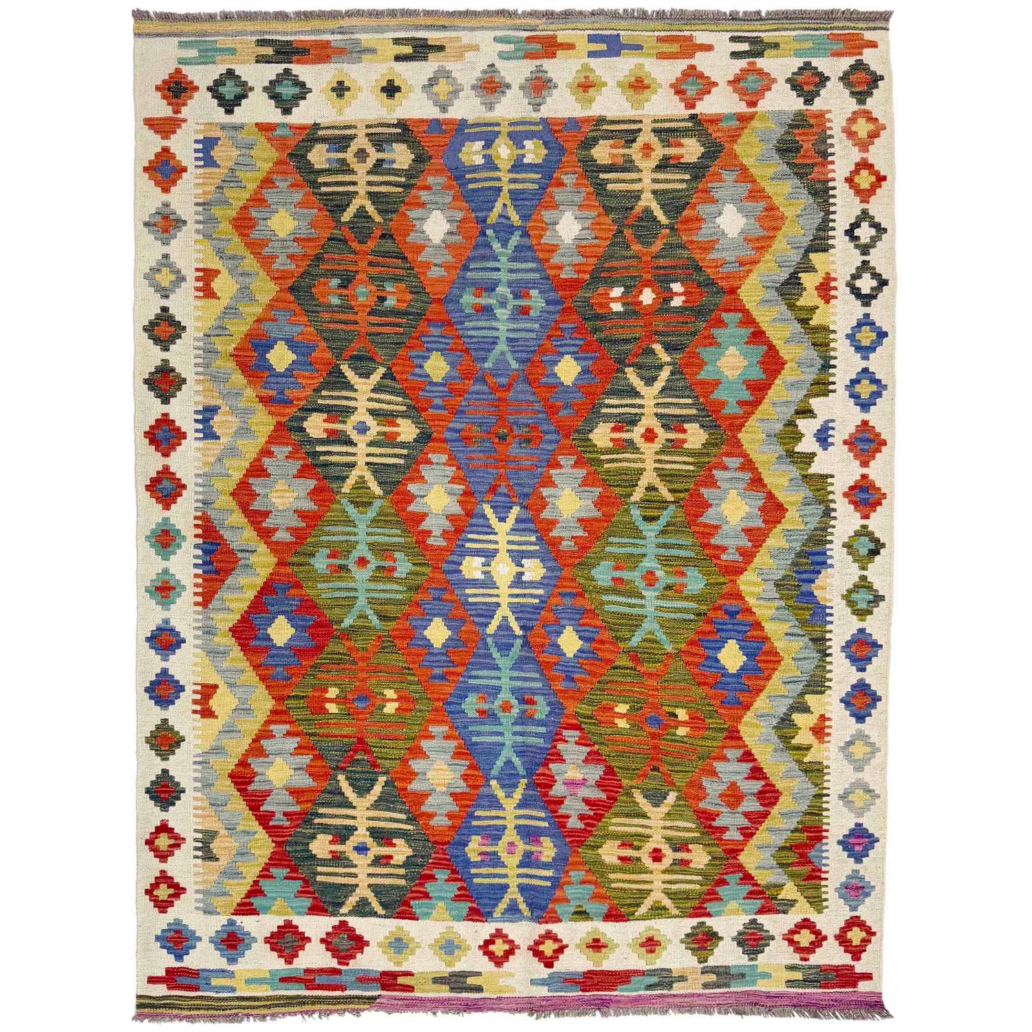Handmade Turkish Design Wool Kilim 4' 11" x 6' 7" ft / 151 x 200 cm - No. R39050