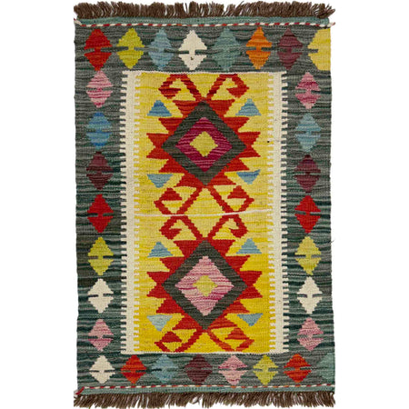 Handmade Vegetable Kelim 2' 1" x 3' 2" ft / 63 x 96 cm - No. R39056