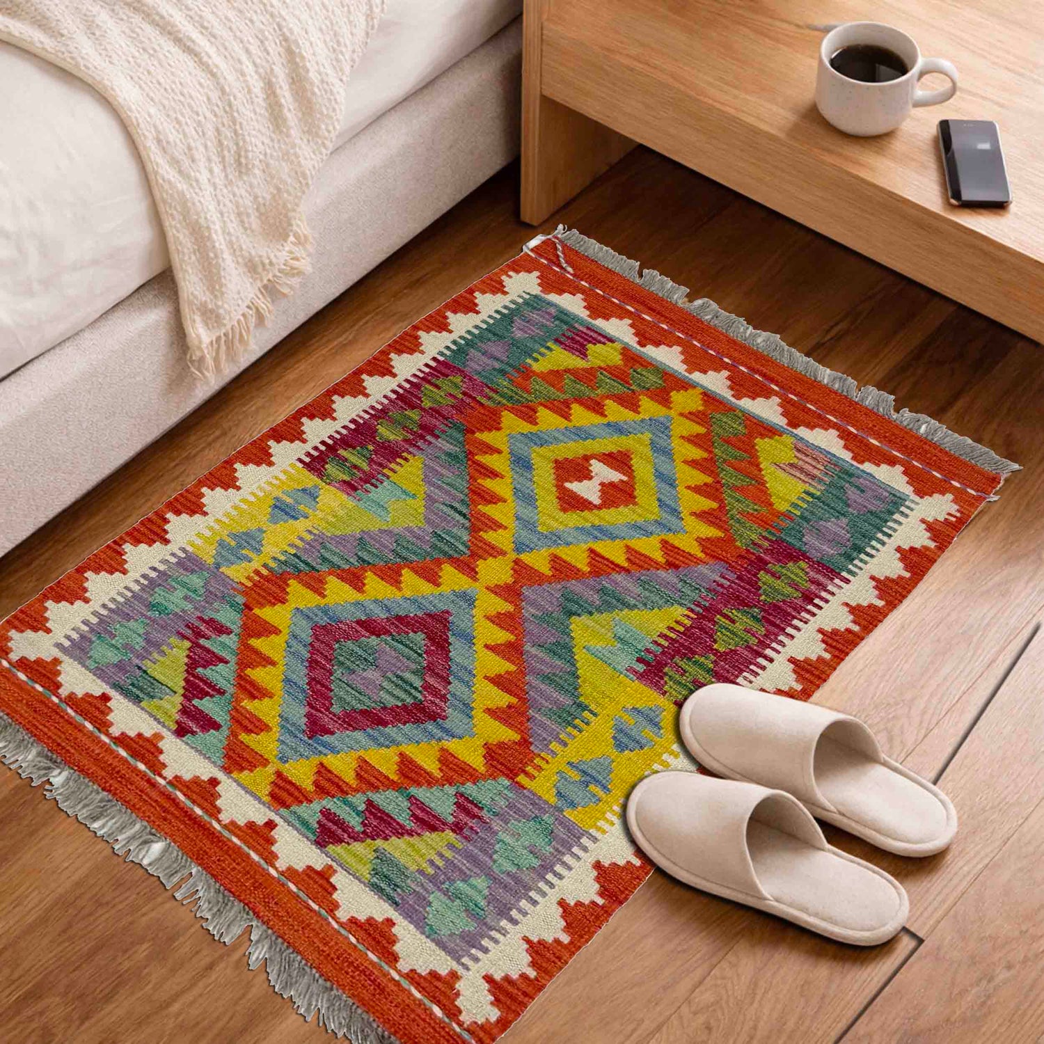 Hand Knotted Afghan Style Kilim 2' 1" x 3' 1" ft / 64 x 94 cm - No. R39058