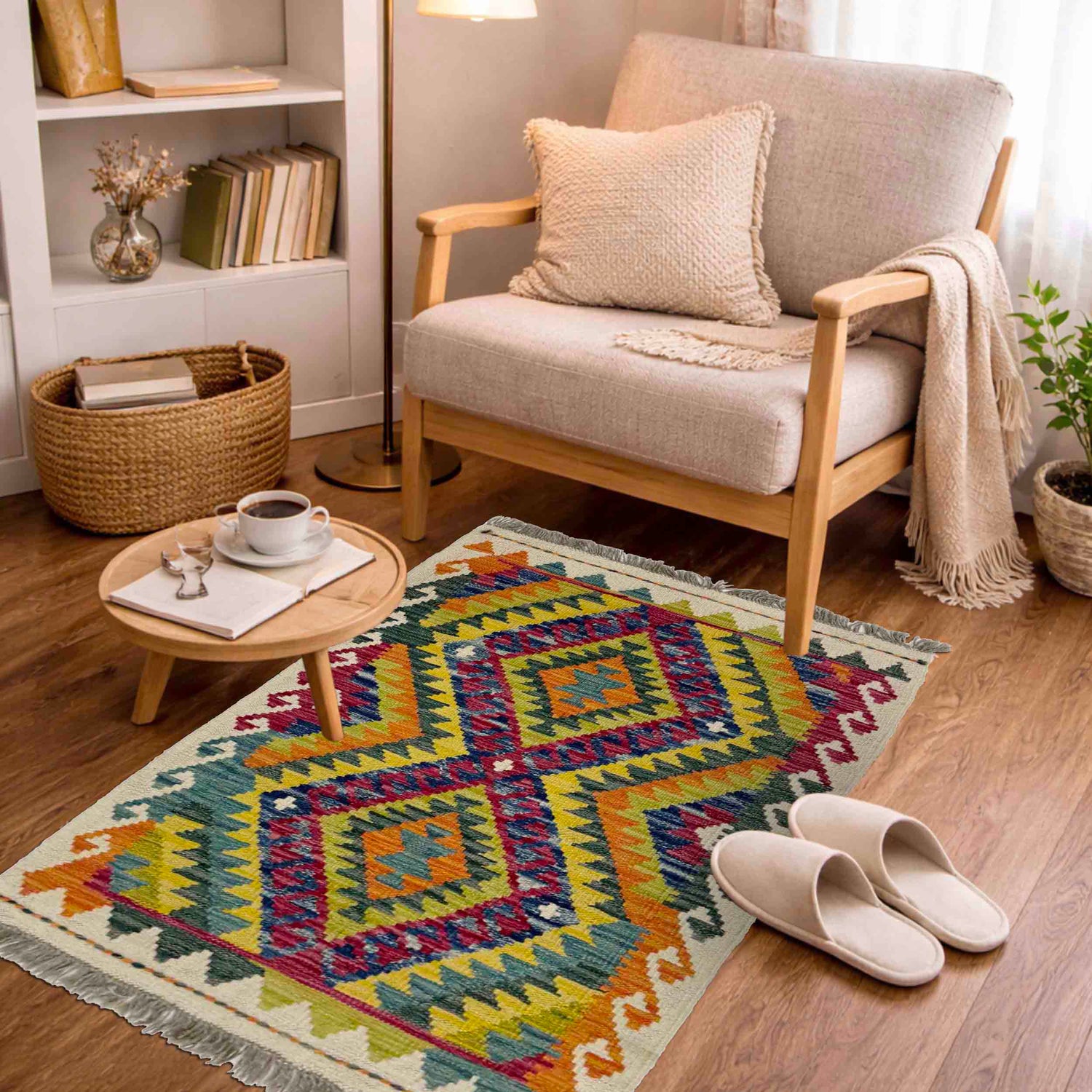 Hand Woven Wool Kelim 2' 2" x 3' 6" ft / 65 x 107 cm - No. R39059