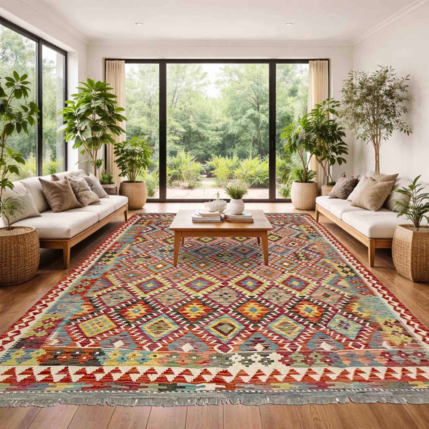 Handmade Turkish Design Wool Kilim 5' 11" x 8' 1" ft / 180 x 246 cm - No. R39062