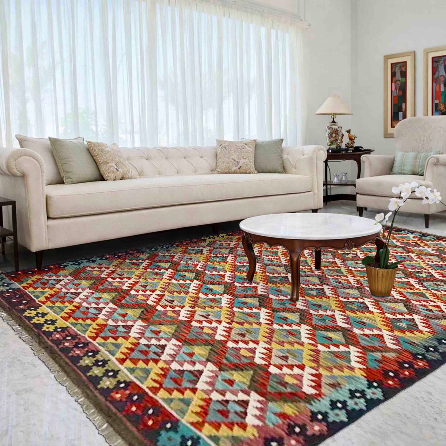 Hand Knotted Flatweave Kilim 6' 0" x 8' 2" ft / 183 x 250 cm - No. R39064