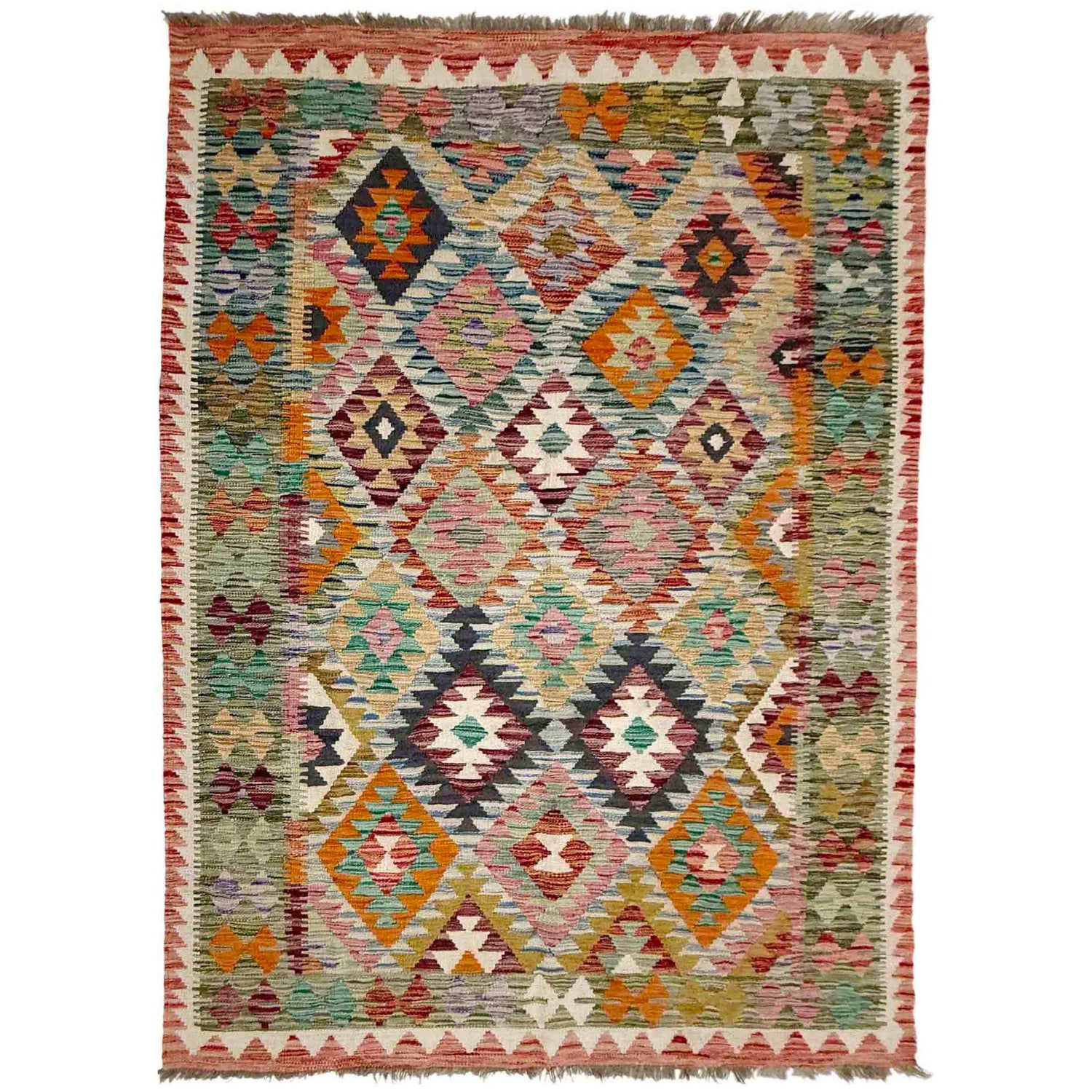 Handmade Afghan Vegetable Kilim 5' 1" x 7' 7" ft / 154 x 230 cm - No. R39065