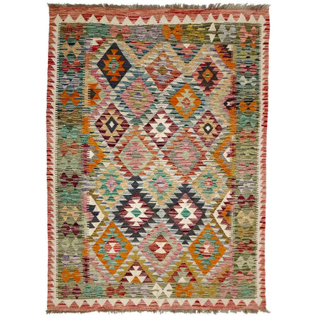 Handmade Afghan Vegetable Kilim 5' 1" x 7' 7" ft / 154 x 230 cm - No. R39065