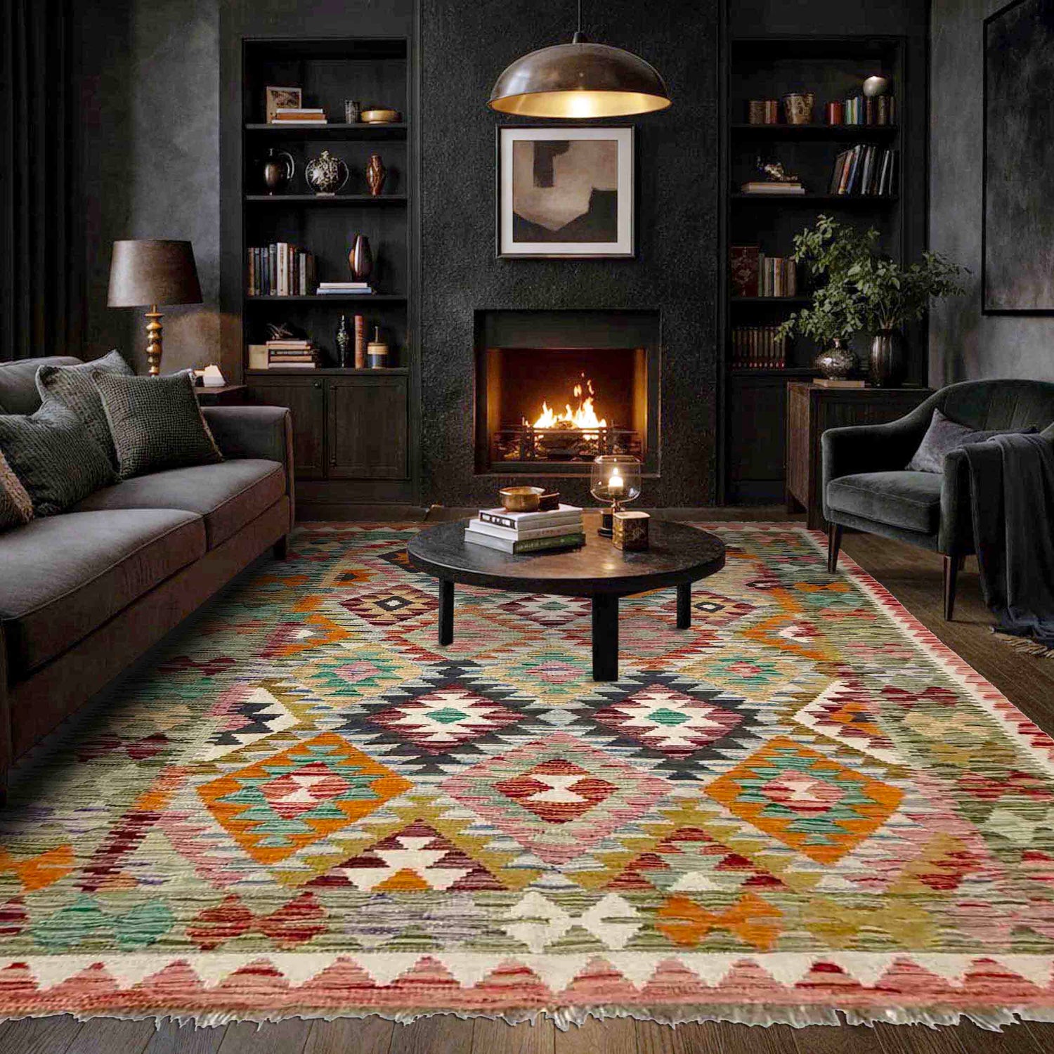 Handmade Afghan Vegetable Kilim 5' 1" x 7' 7" ft / 154 x 230 cm - No. R39065