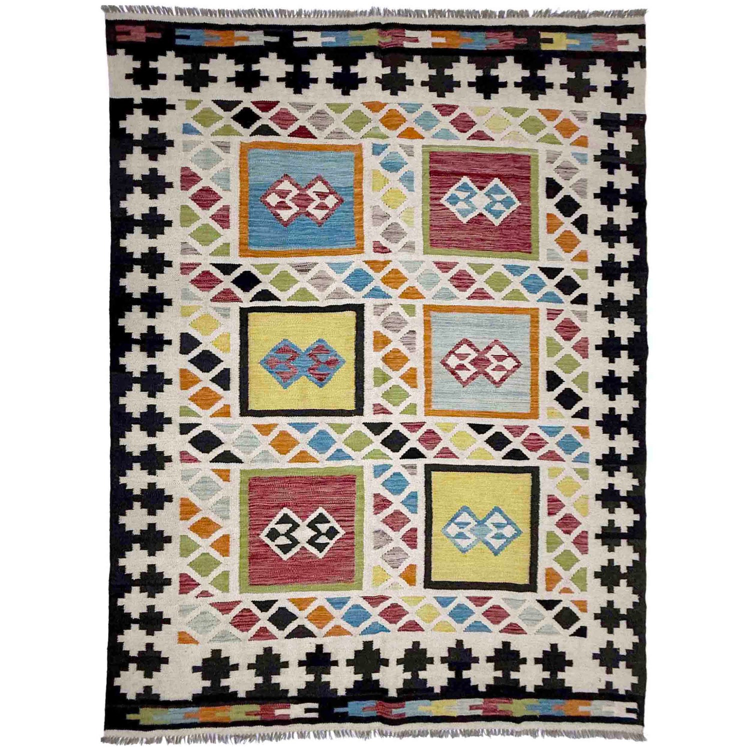 Hand Made Afghan Kilim 5' 7" x 7' 9" ft / 170 x 236 cm - No. R39066