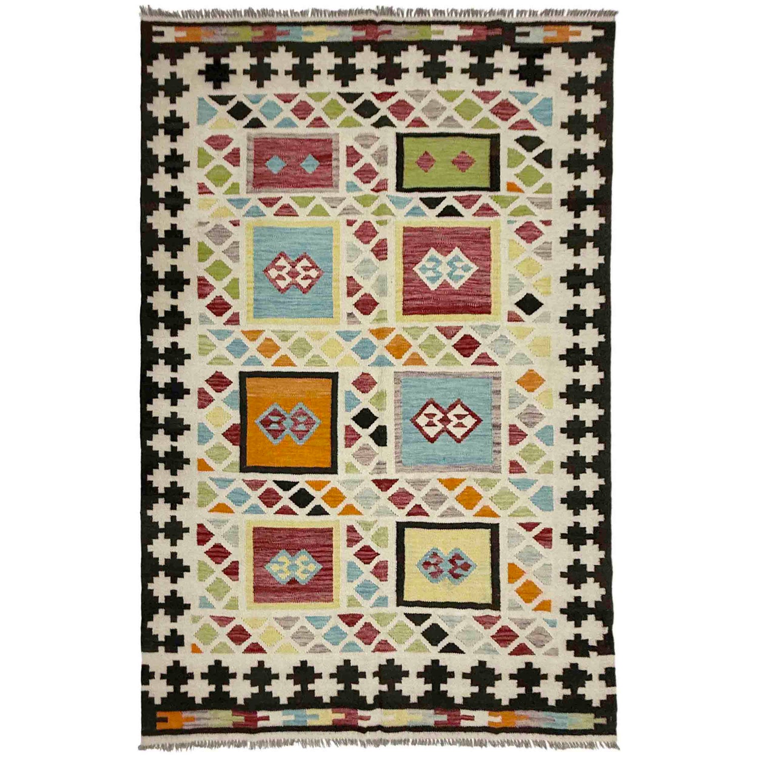 Multi Color ful Flat-Weave Wool Kilim 5' 4" x 7' 10" ft / 162 x 240 cm - No. R39068