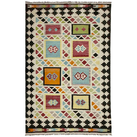 Multi Color ful Flat-Weave Wool Kilim 5' 4" x 7' 10" ft / 162 x 240 cm - No. R39068