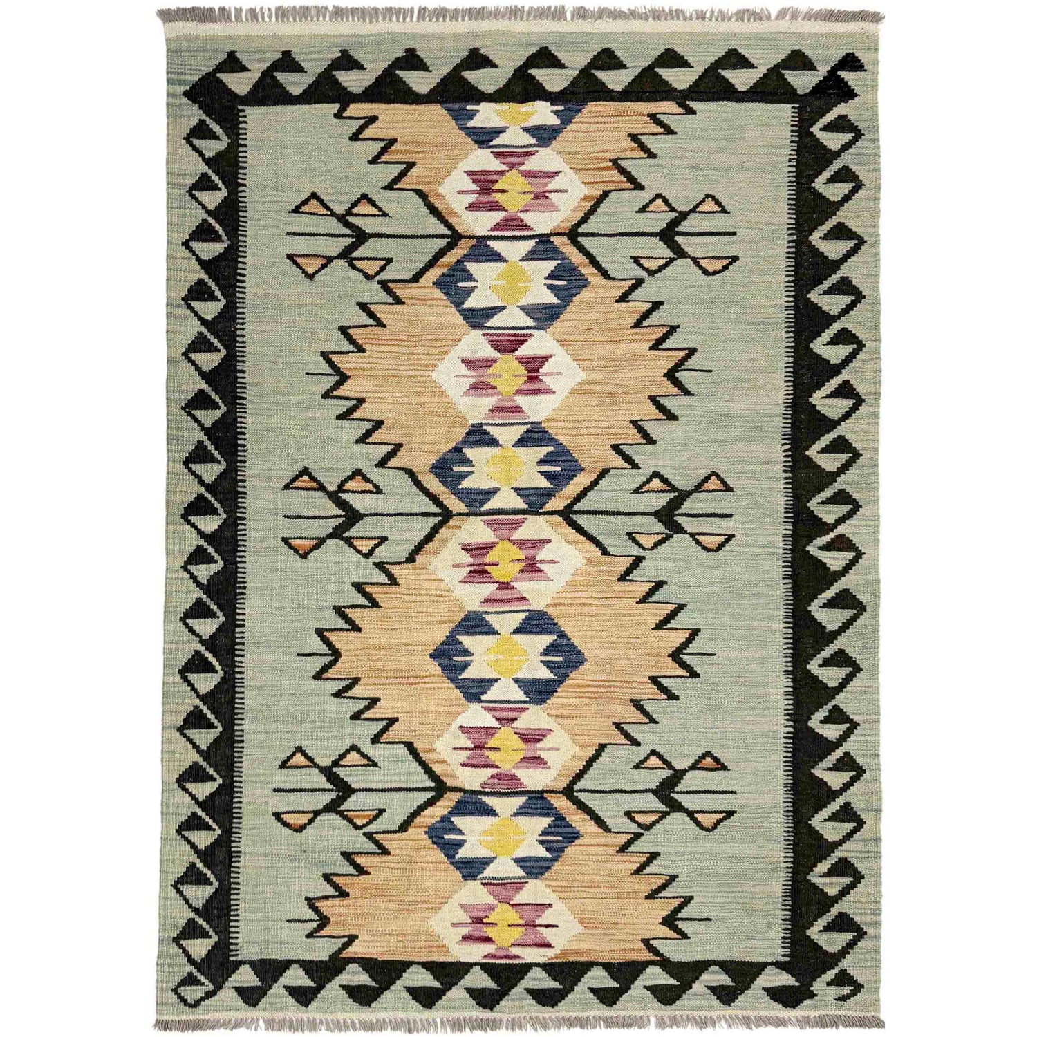 Handmade Turkish Design Wool Kilim 4' 1" x 6' 2" ft / 125 x 187 cm - No. R39076