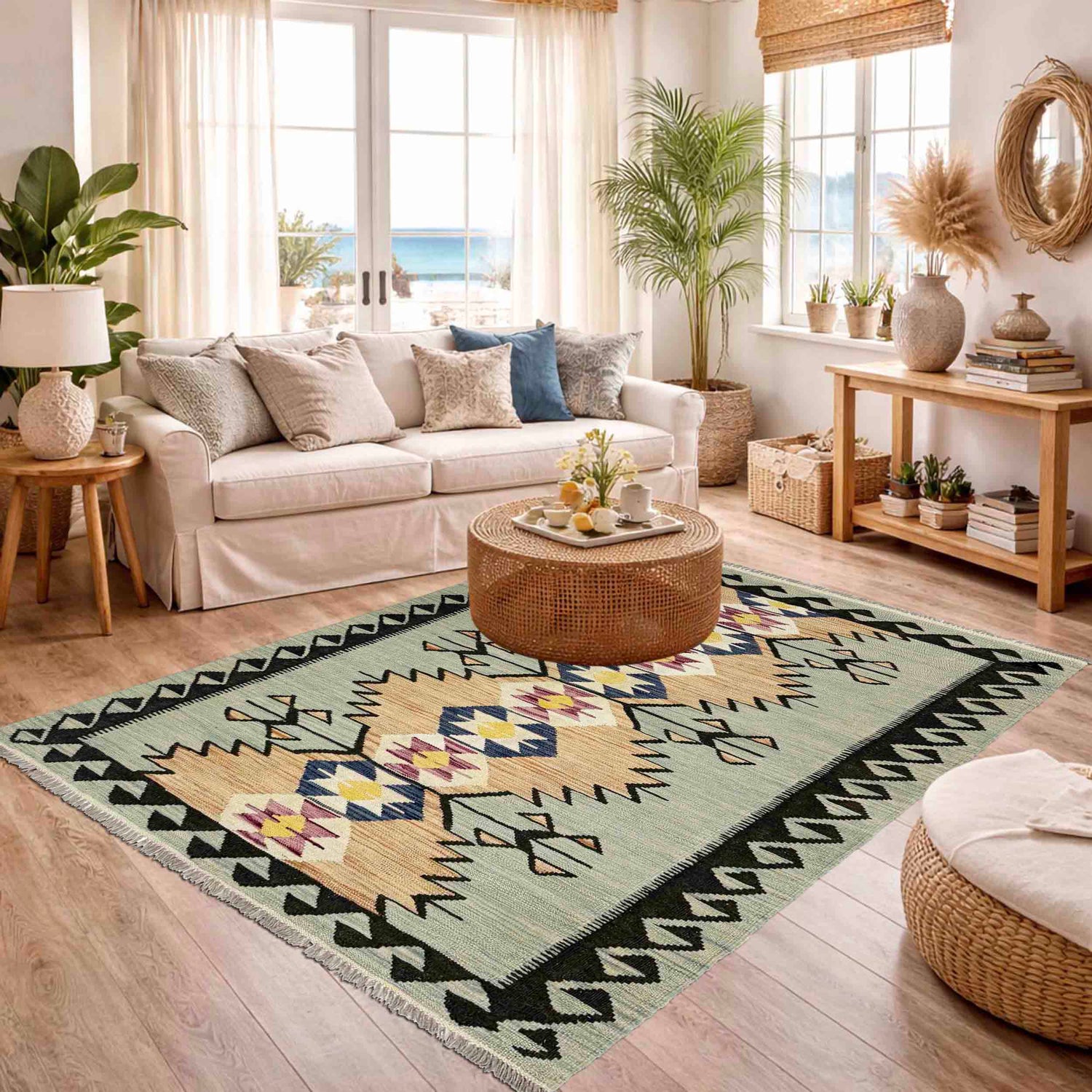 Handmade Turkish Design Wool Kilim 4' 1" x 6' 2" ft / 125 x 187 cm - No. R39076