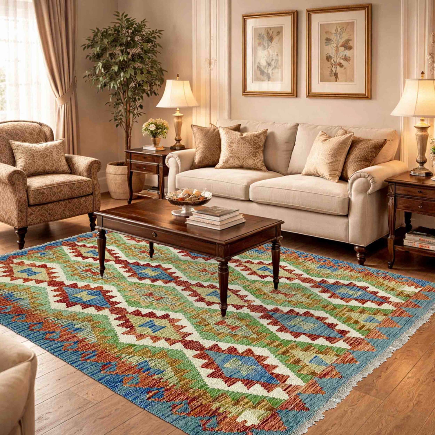 Medium Size Chobi Kilim 5' 0" x 5' 7" ft / 152 x 170 cm - No. R39077