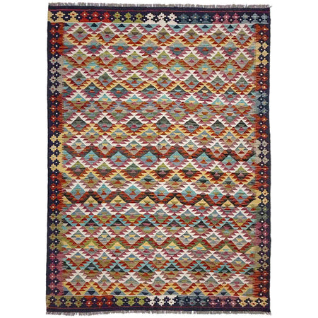 Hand Knotted Afghan Style Kilim 5' 11" x 8' 1" ft / 181 x 246 cm - No. R39079
