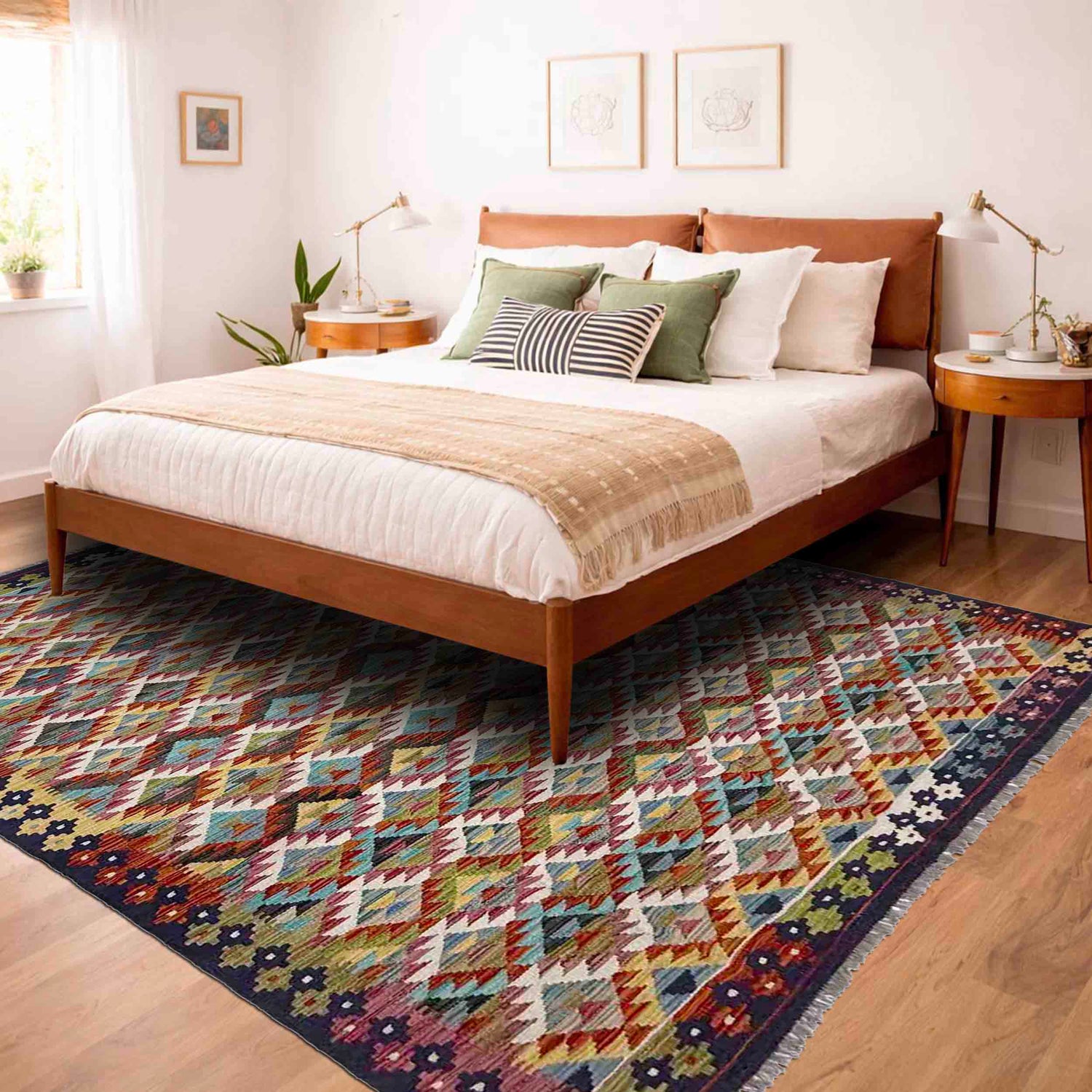 Hand Knotted Afghan Style Kilim 5' 11" x 8' 1" ft / 181 x 246 cm - No. R39079