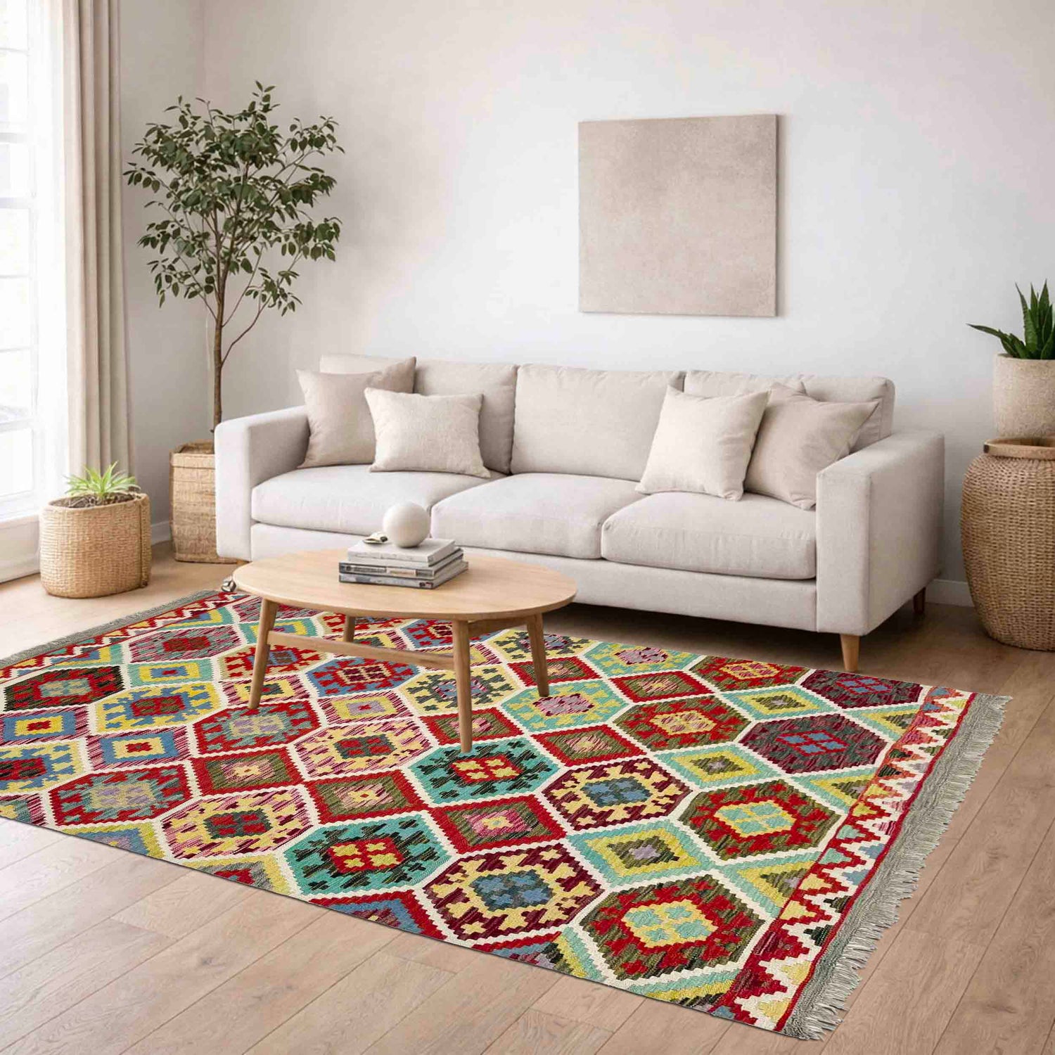 Hand Knotted Flatweave Kilim 5' 2" x 6' 5" ft / 157 x 196 cm - No. R39080