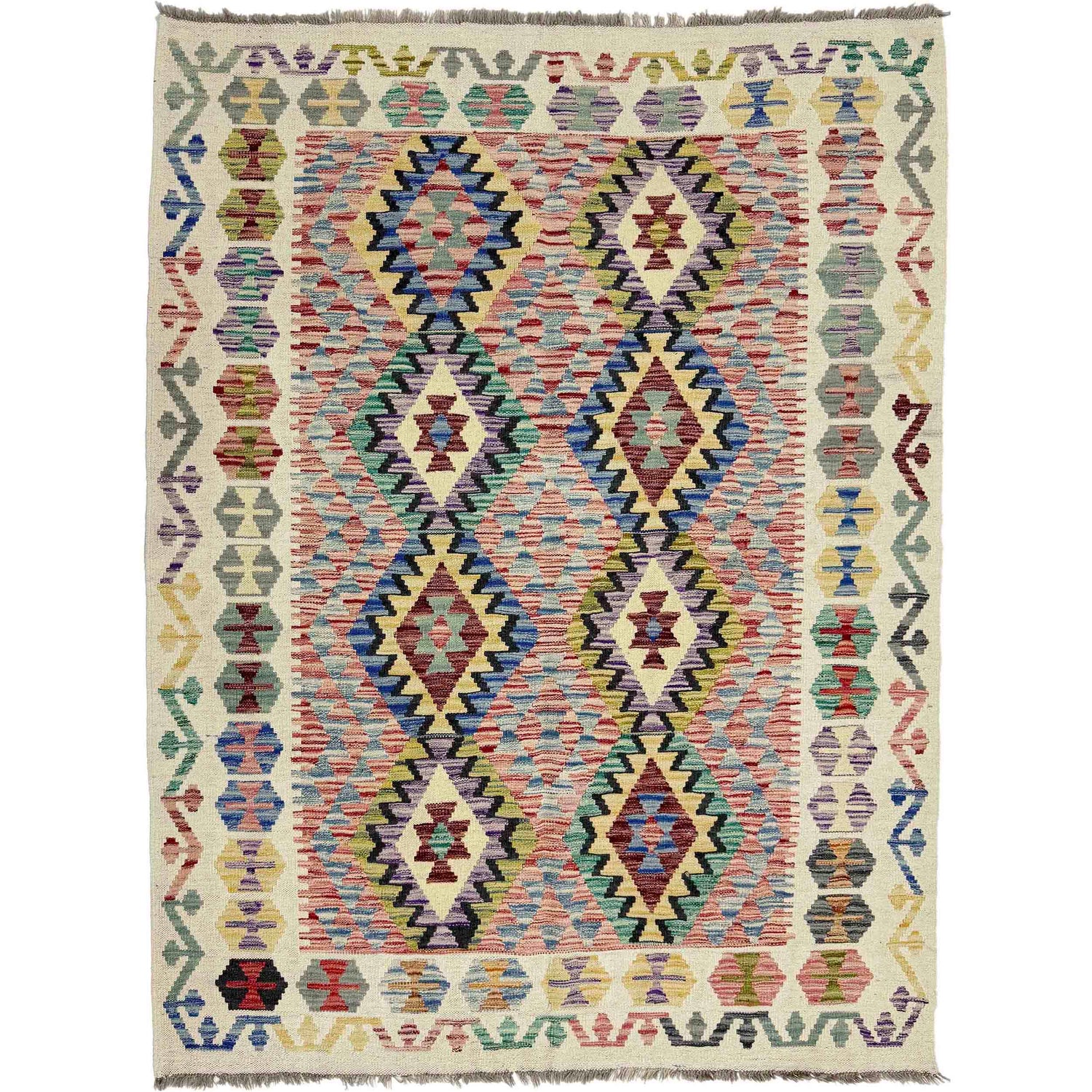 Handmade Afghan Vegetable Kilim 5' 2" x 6' 7" ft / 158 x 201 cm - No. R39081