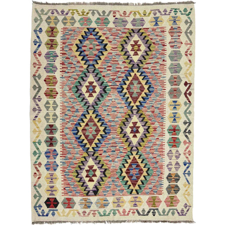 Handmade Afghan Vegetable Kilim 5' 2" x 6' 7" ft / 158 x 201 cm - No. R39081