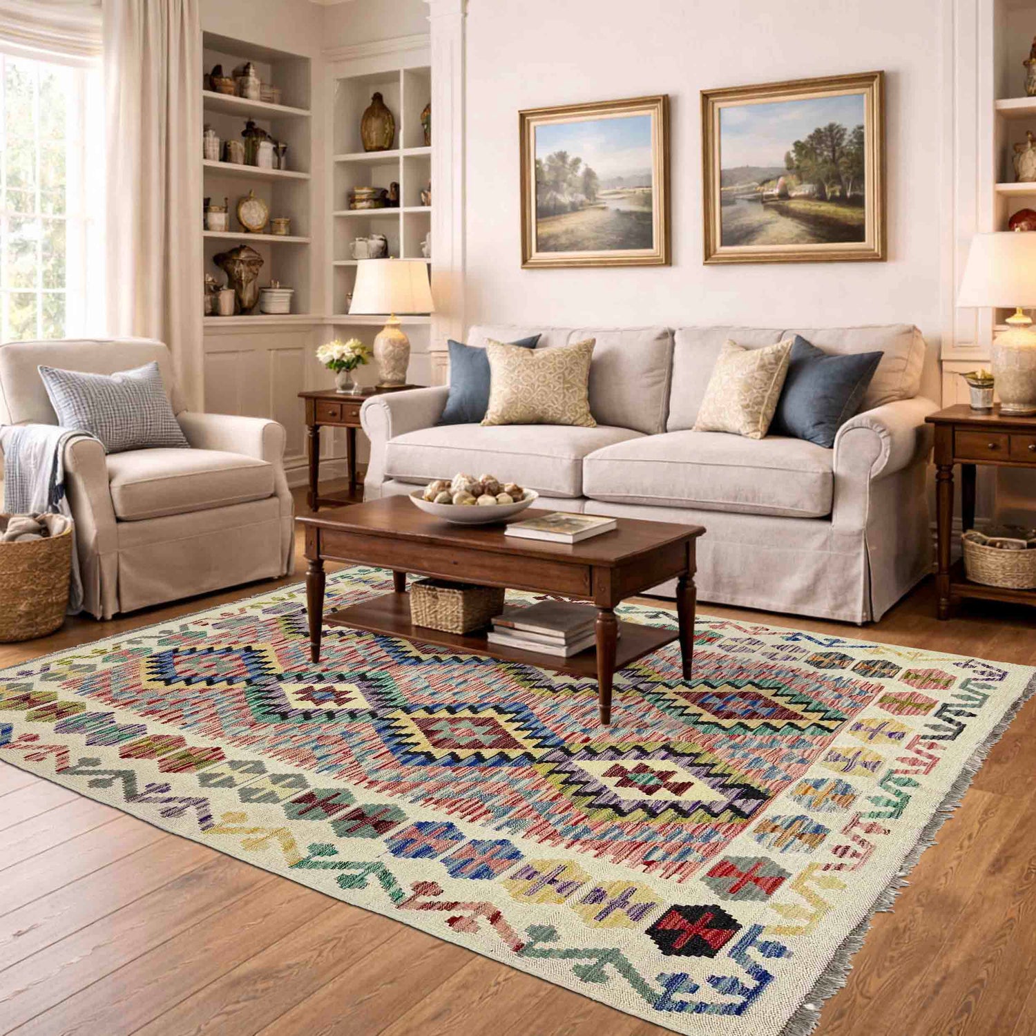 Handmade Afghan Vegetable Kilim 5' 2" x 6' 7" ft / 158 x 201 cm - No. R39081