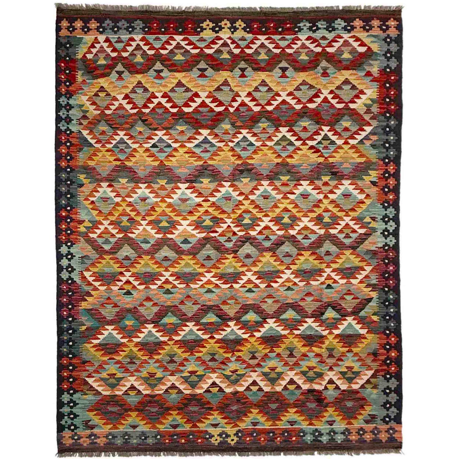 Hand Woven Wool Kelim 5' 10" x 8' 0" ft / 179 x 243 cm - No. R39082