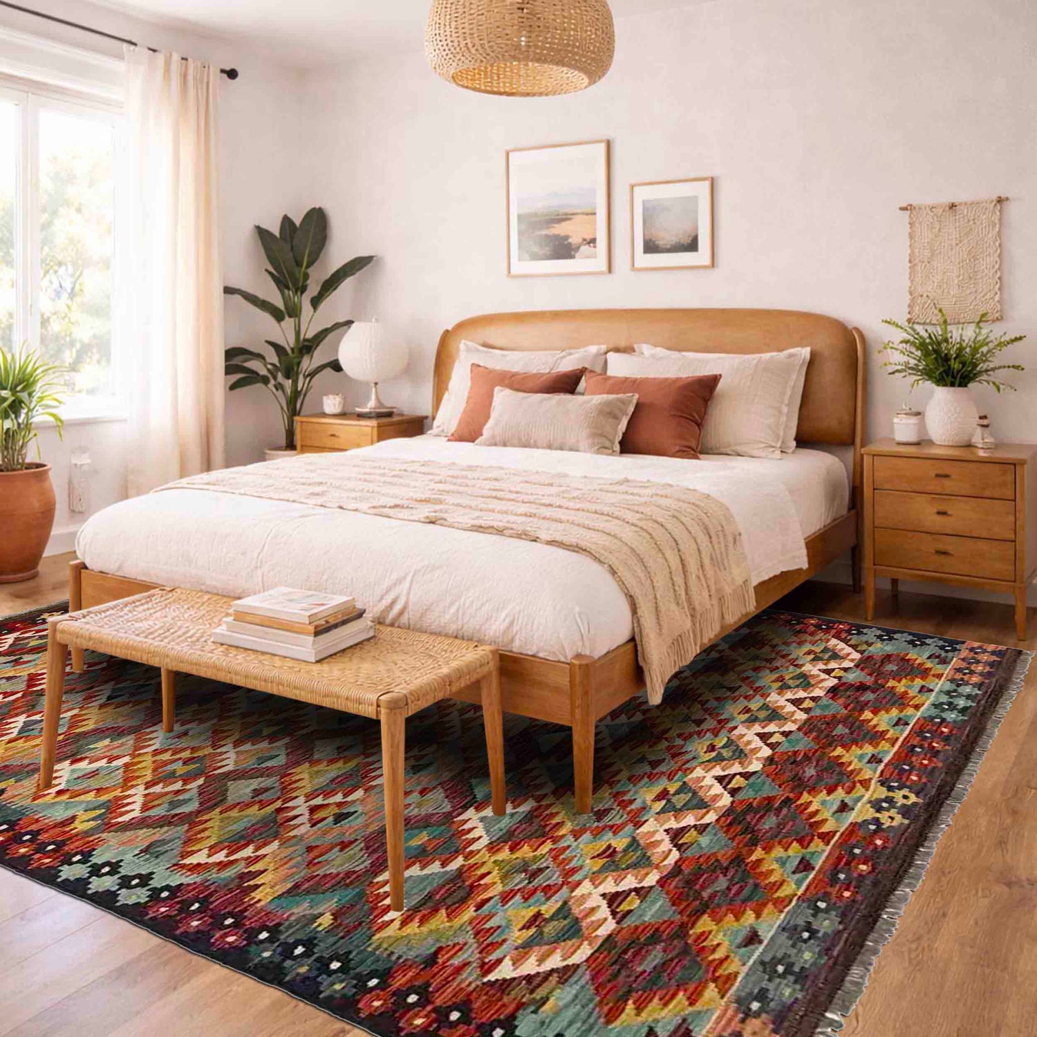 Hand Woven Wool Kelim 5' 10" x 8' 0" ft / 179 x 243 cm - No. R39082