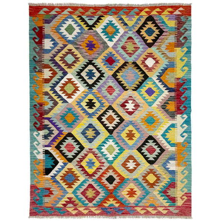 Hand Made Afghan Kilim 5' 3" x 6' 9" ft / 159 x 205 cm - No. R39083