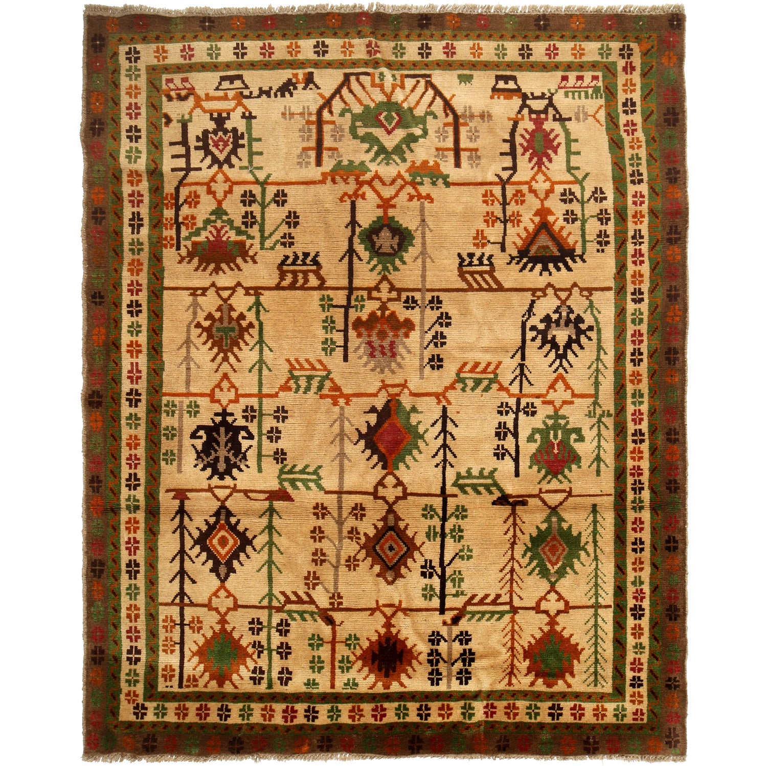 Hand Knotted Kohistani Carpet 5' 8" x 7' 5" ft / 173 x 225 cm - No. W12696