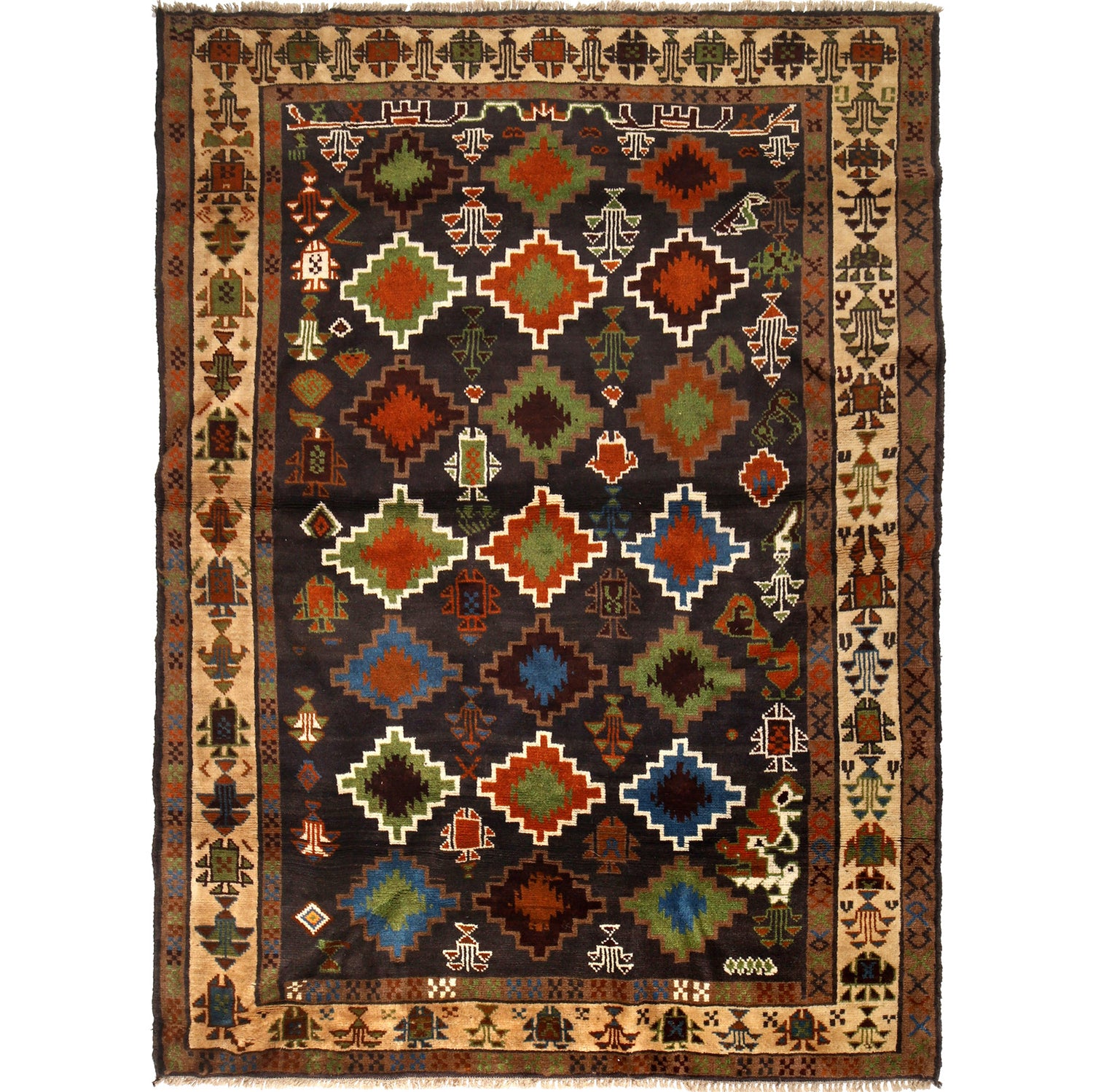 Hand Knotted Kohistani Carpet 5' 6" x 7' 5" ft / 168 x 225 cm - No. W12698