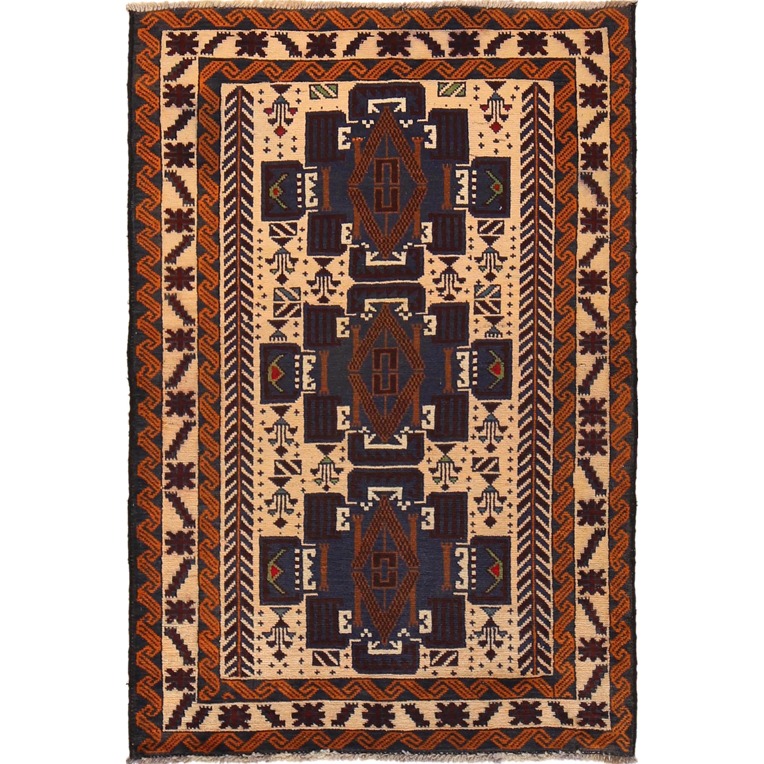 Traditional Baloch Rug 2' 10" x 4' 2" ft / 85 x 127 cm - No. W15027