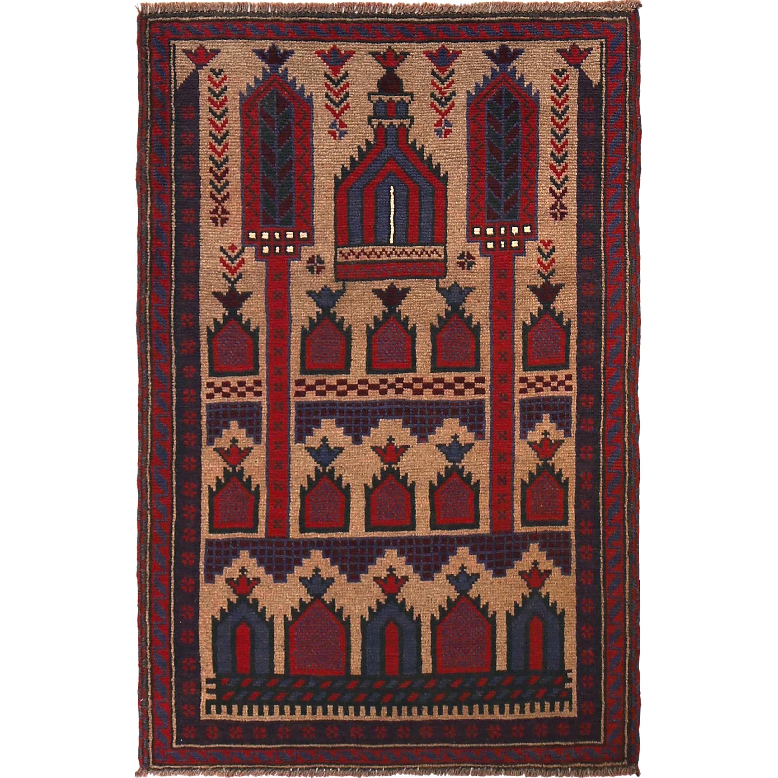 Handmade Prayer Rug 2' 11" x 4' 6" ft / 89 x 138 cm - W15042