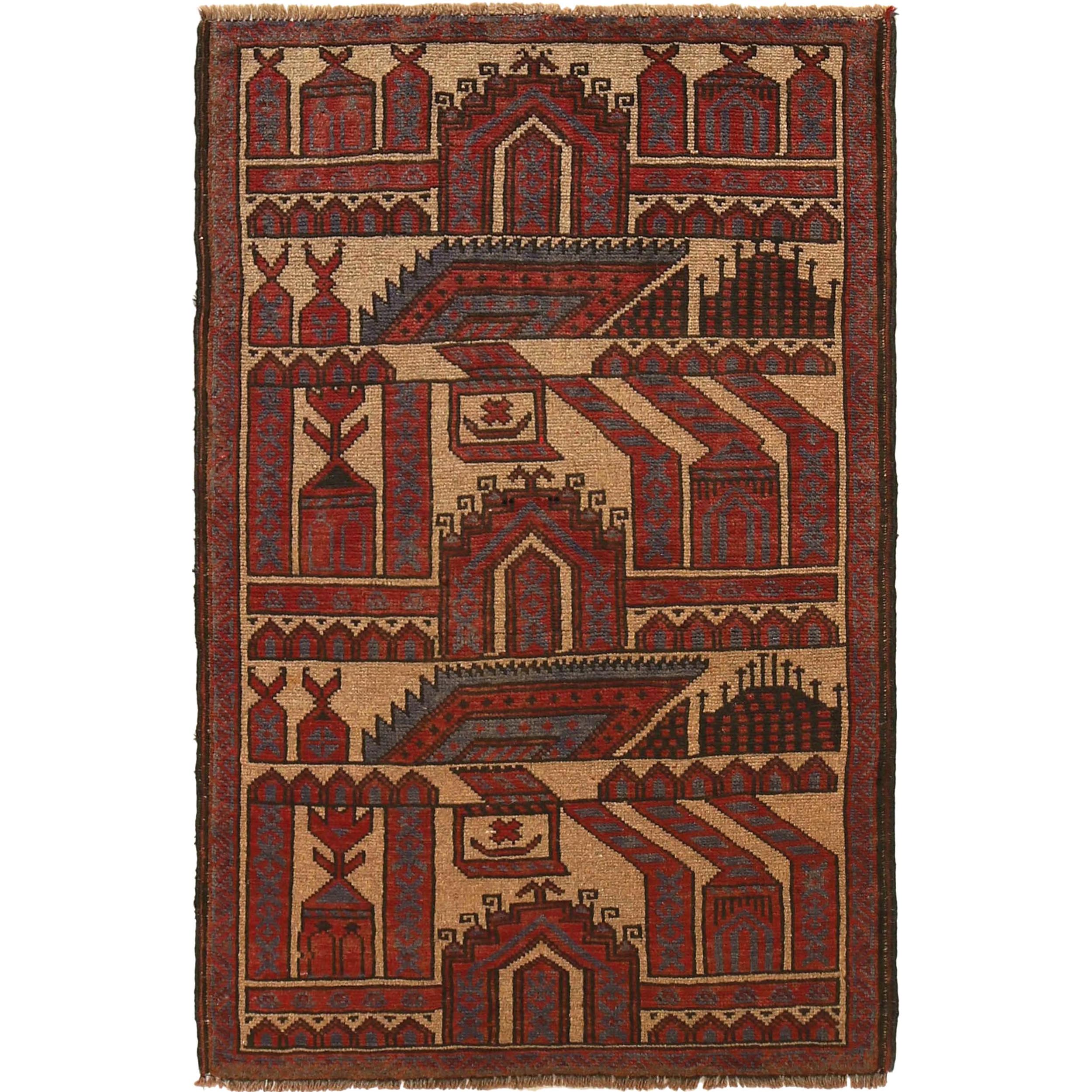Islamic Prayer Carpet 2' 10" x 4' 5" ft / 87 x 134 cm - No. W15093