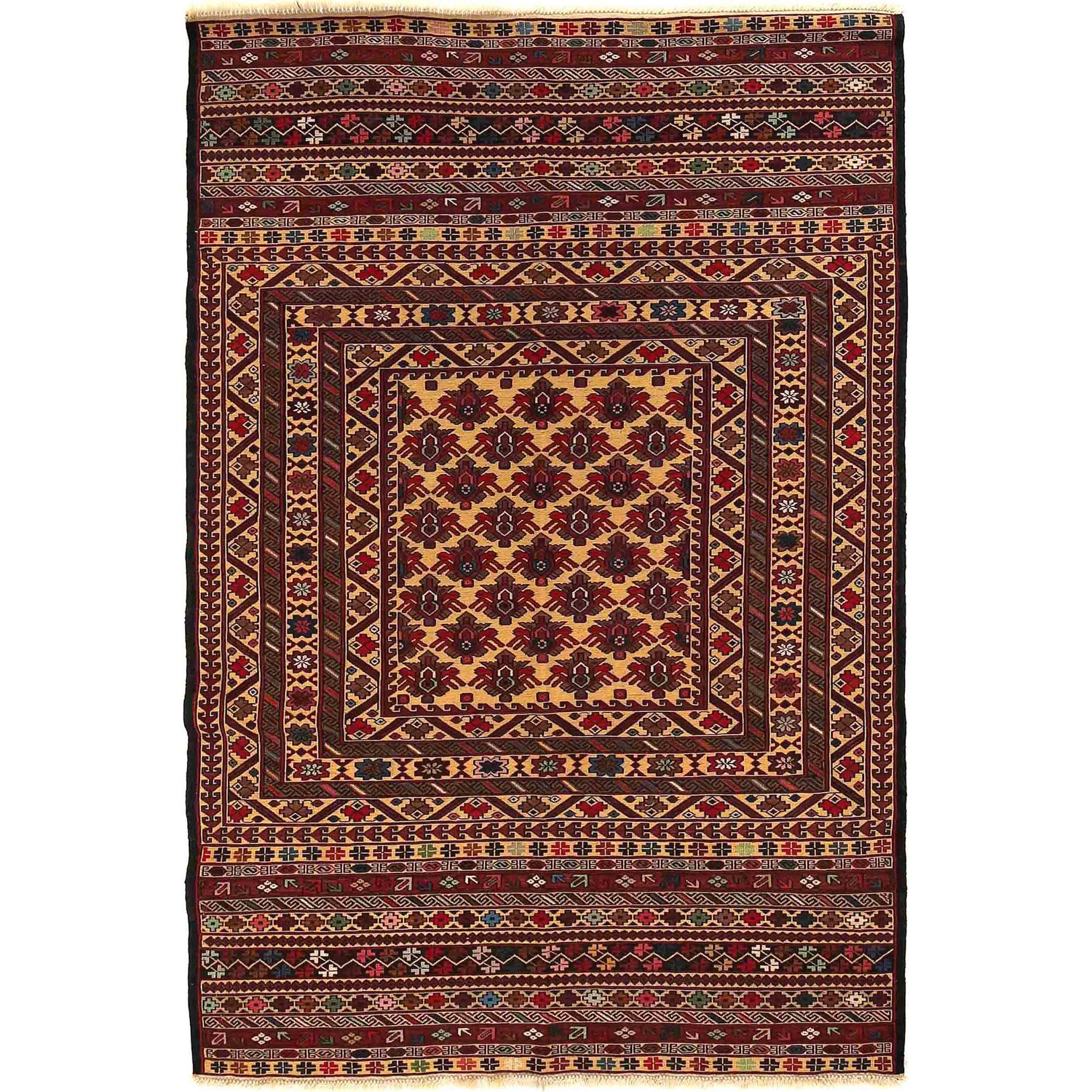 Handmade Maliki Kilim 4' 0" x 6' 2" ft / 123 x 187 cm - No. W18127
