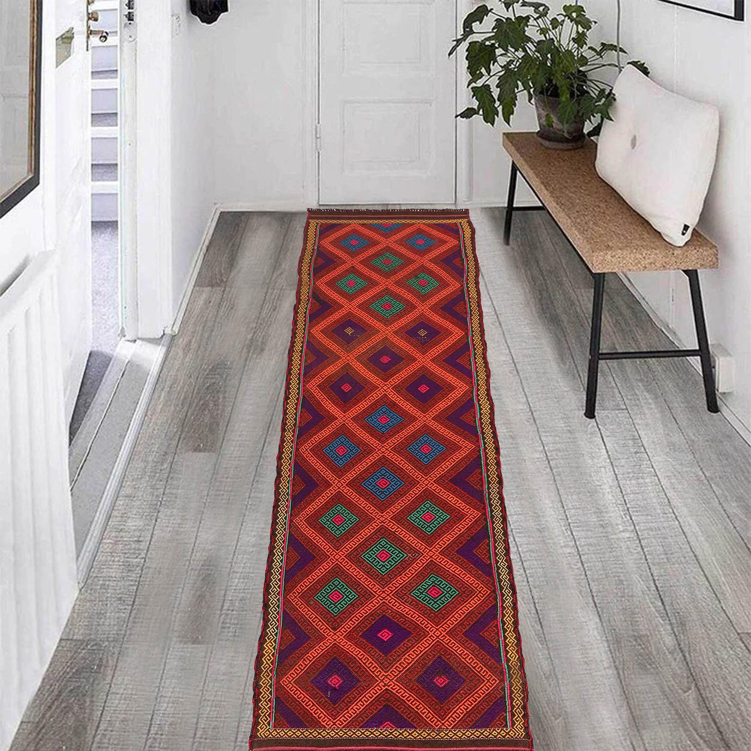Handmade Flatweave Kilim Runner 2' 4" x 8' 8" ft / 70 x 263 cm - No. W18370