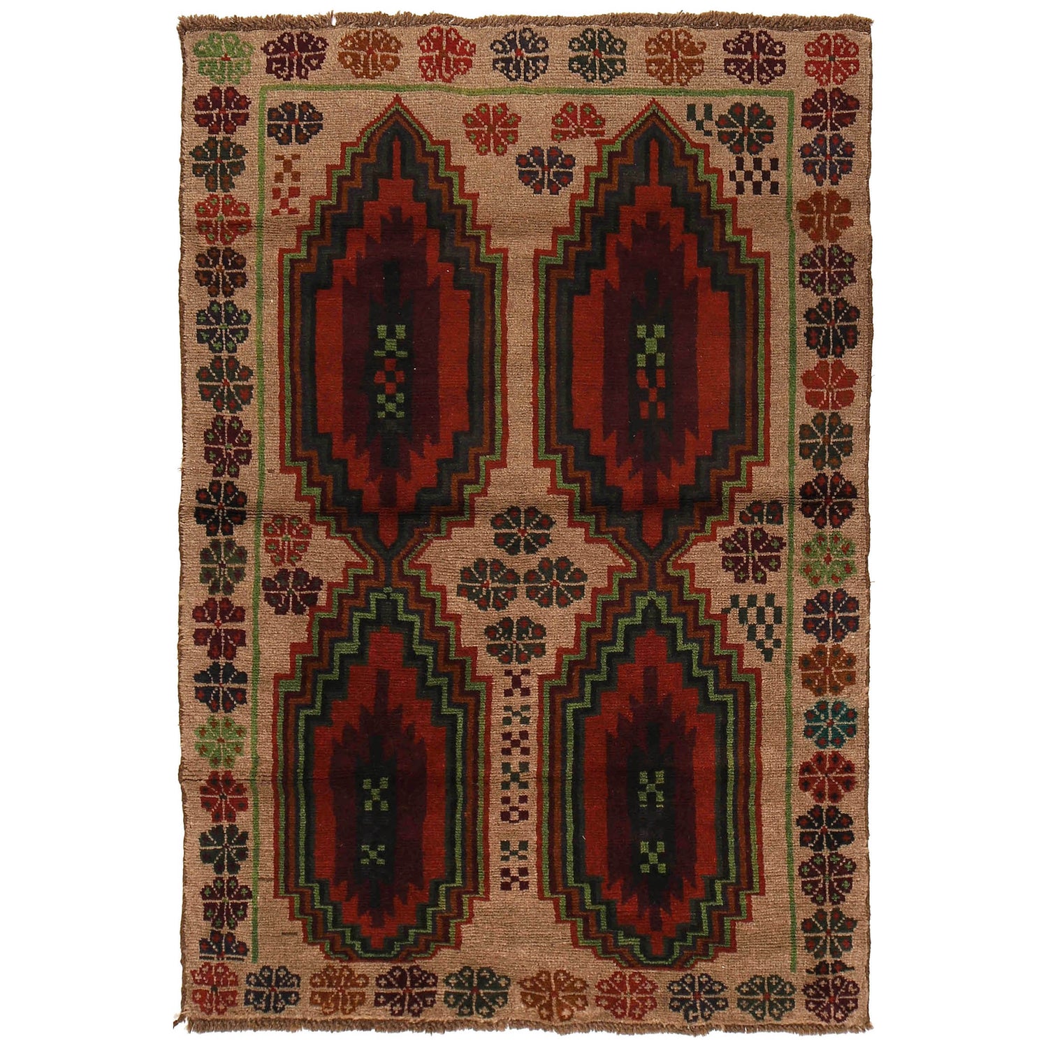 Beige Color Baluchi Rug 4' 1" x 6' 1" ft / 125 x 186 cm - No. W27266