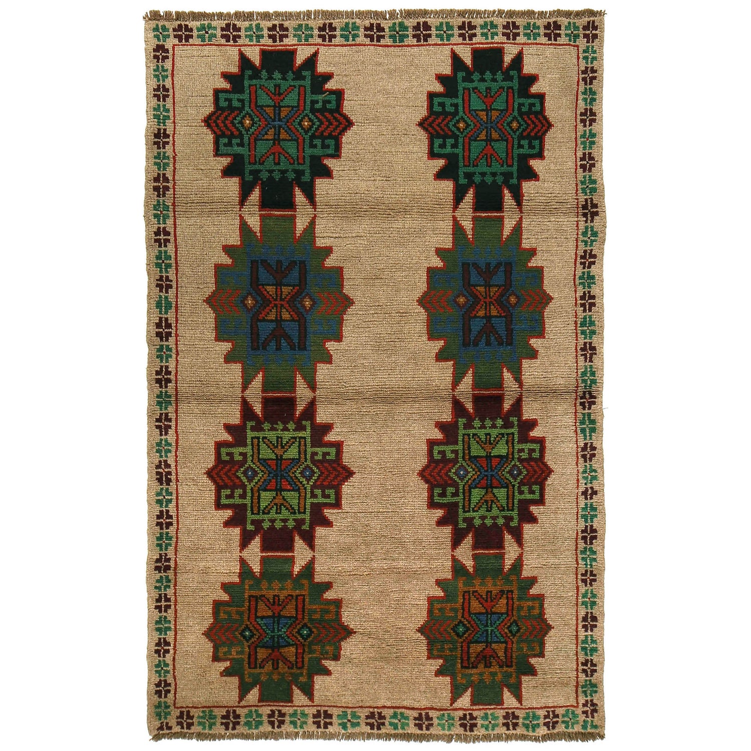 Tan Color Baluchi Rug 4' 0" x 6' 6" ft / 122 x 199 cm - No. W27272